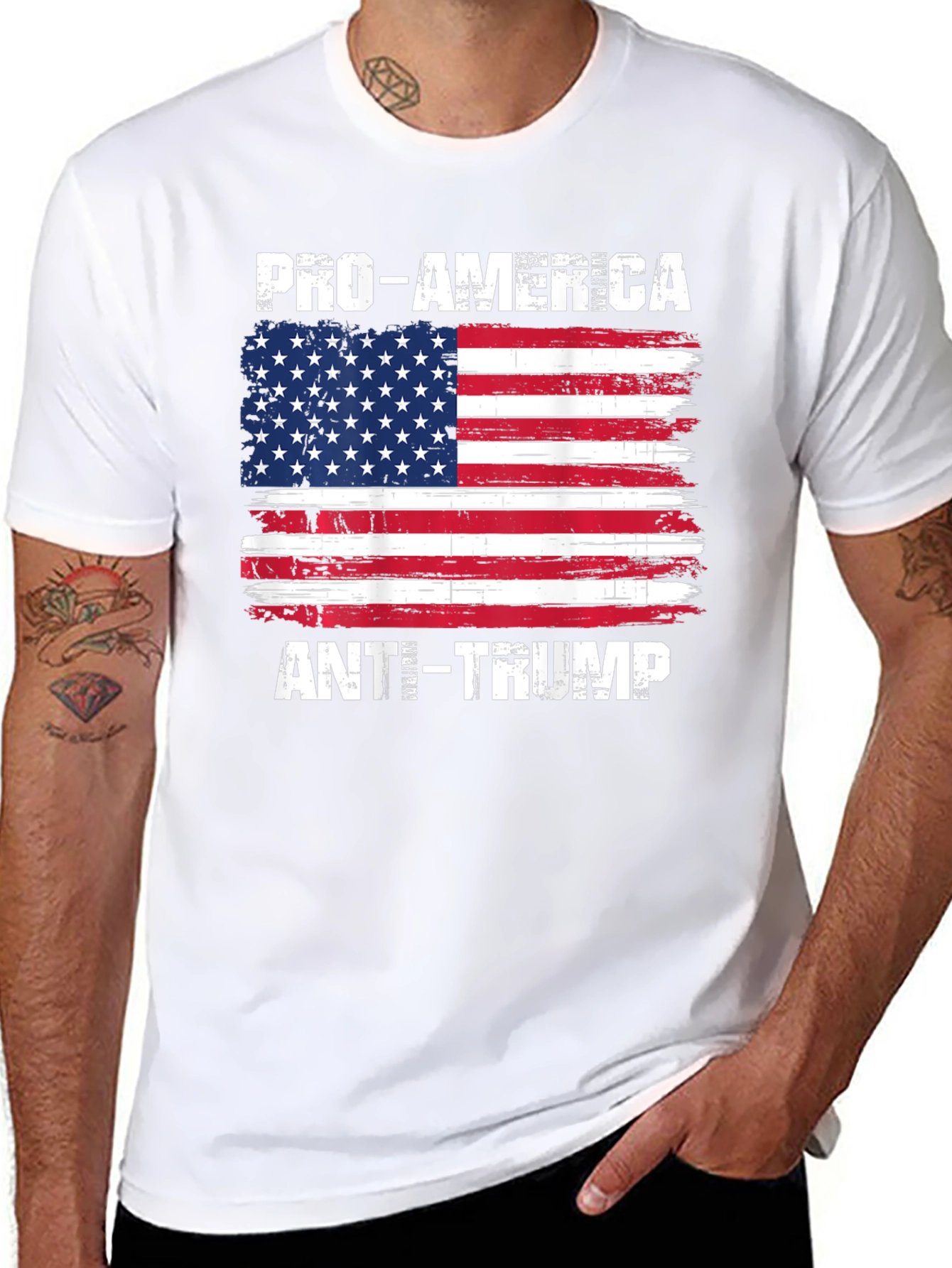 Black Pro-America Anti-Trump USA Flag T-Shirt view 8