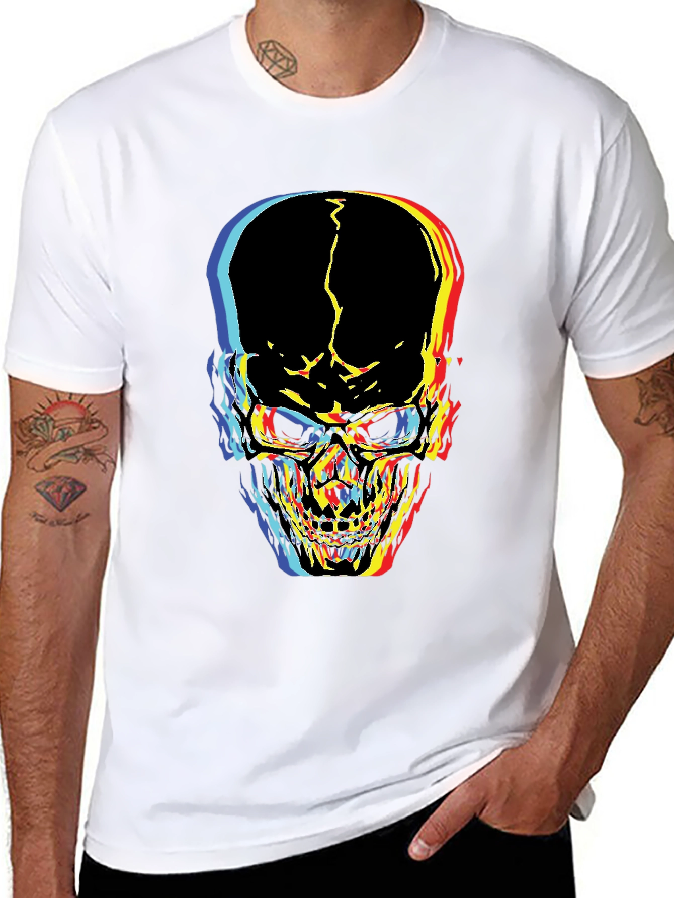 Black Distorted Skull Graphic Black T-Shirt view 8