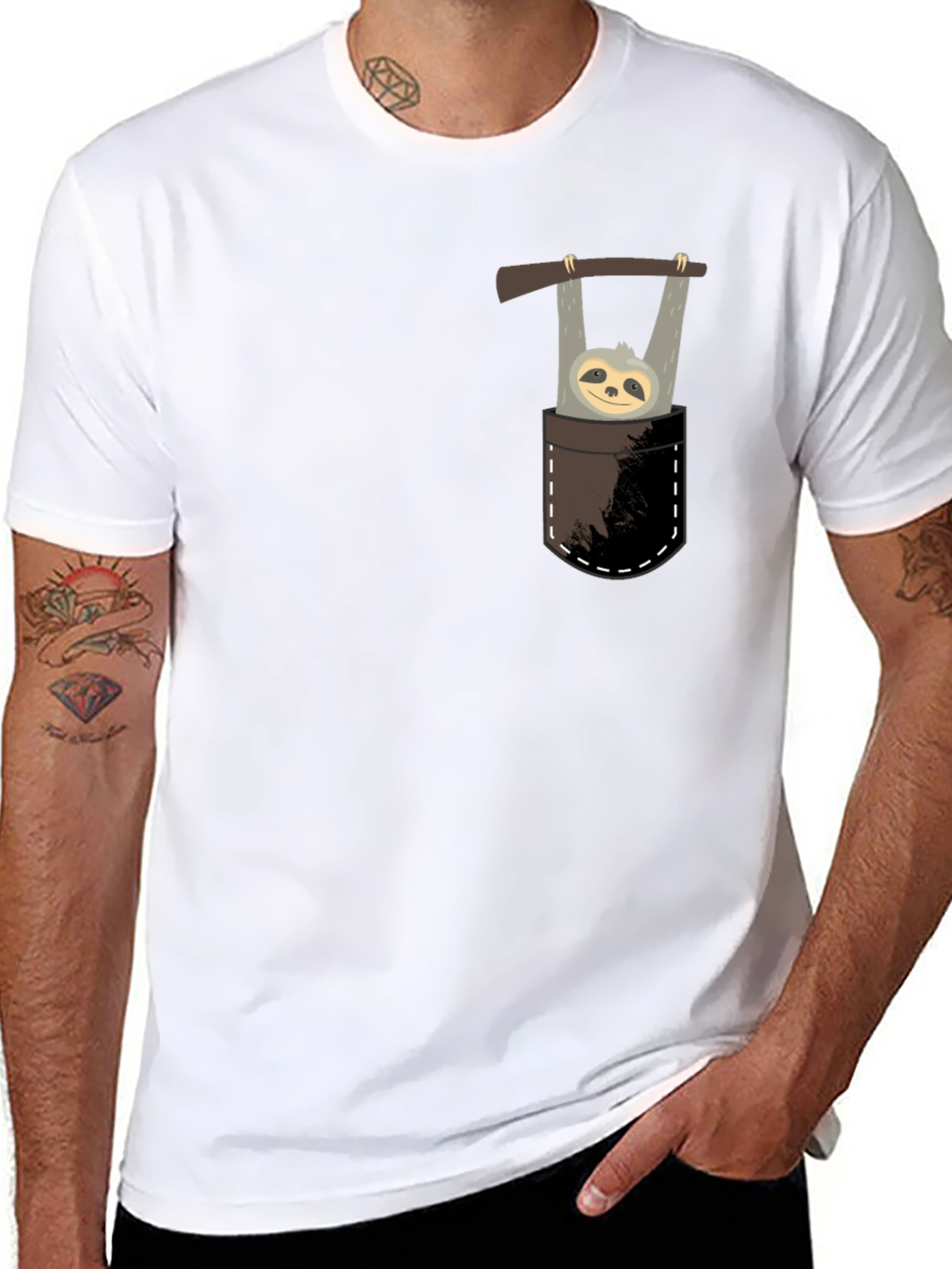 Black Sloth in Pocket Graphic T-Shirt - Men's Novelty Tee view 8