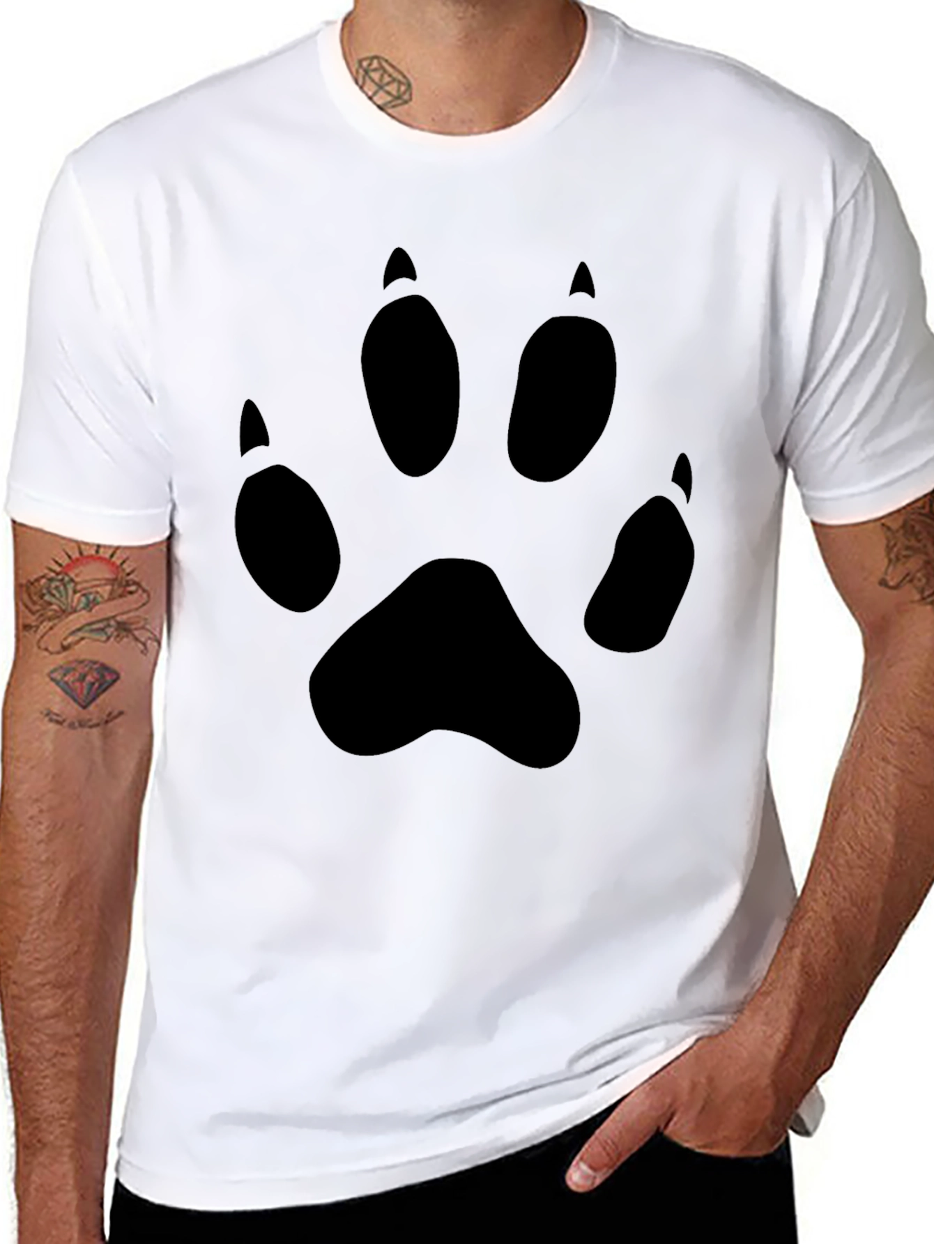 Black Black T-Shirt with Animal Paw Print Design view 8
