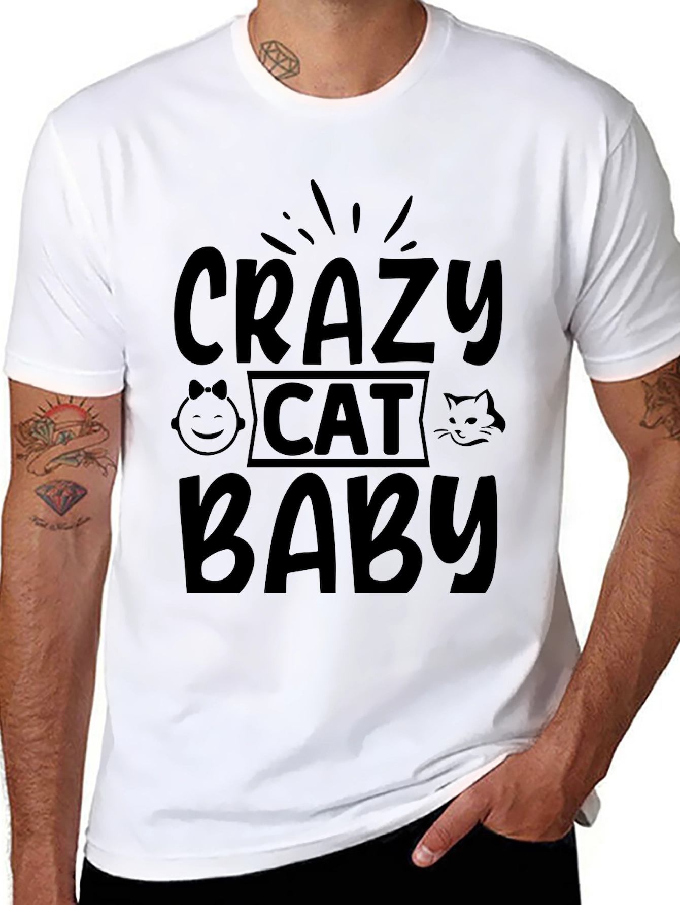 Black Crazy Cat Baby Black T-Shirt view 8