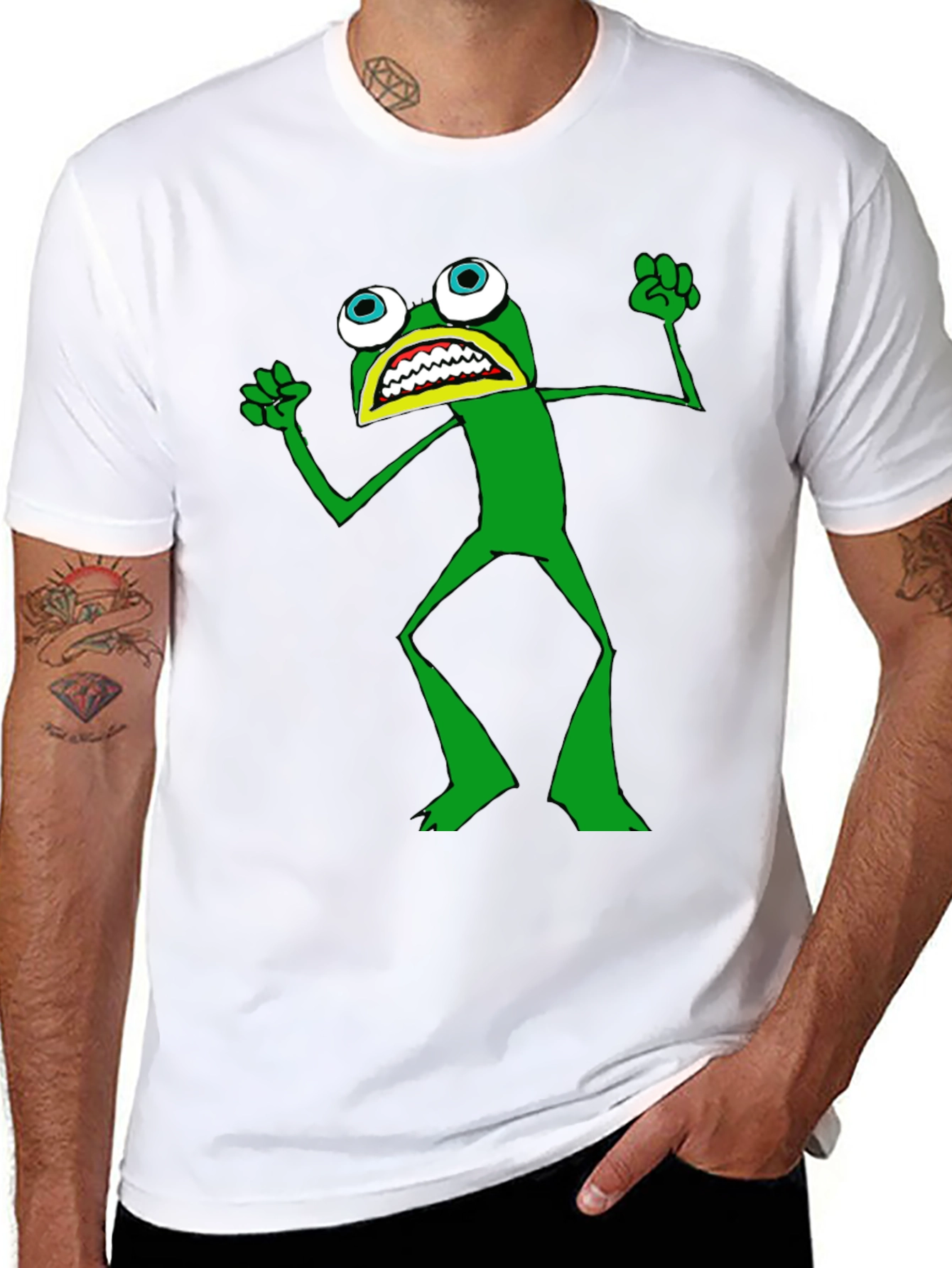 Black Frog T-Shirt - Black Crew Neck, Funny Cartoon view 8