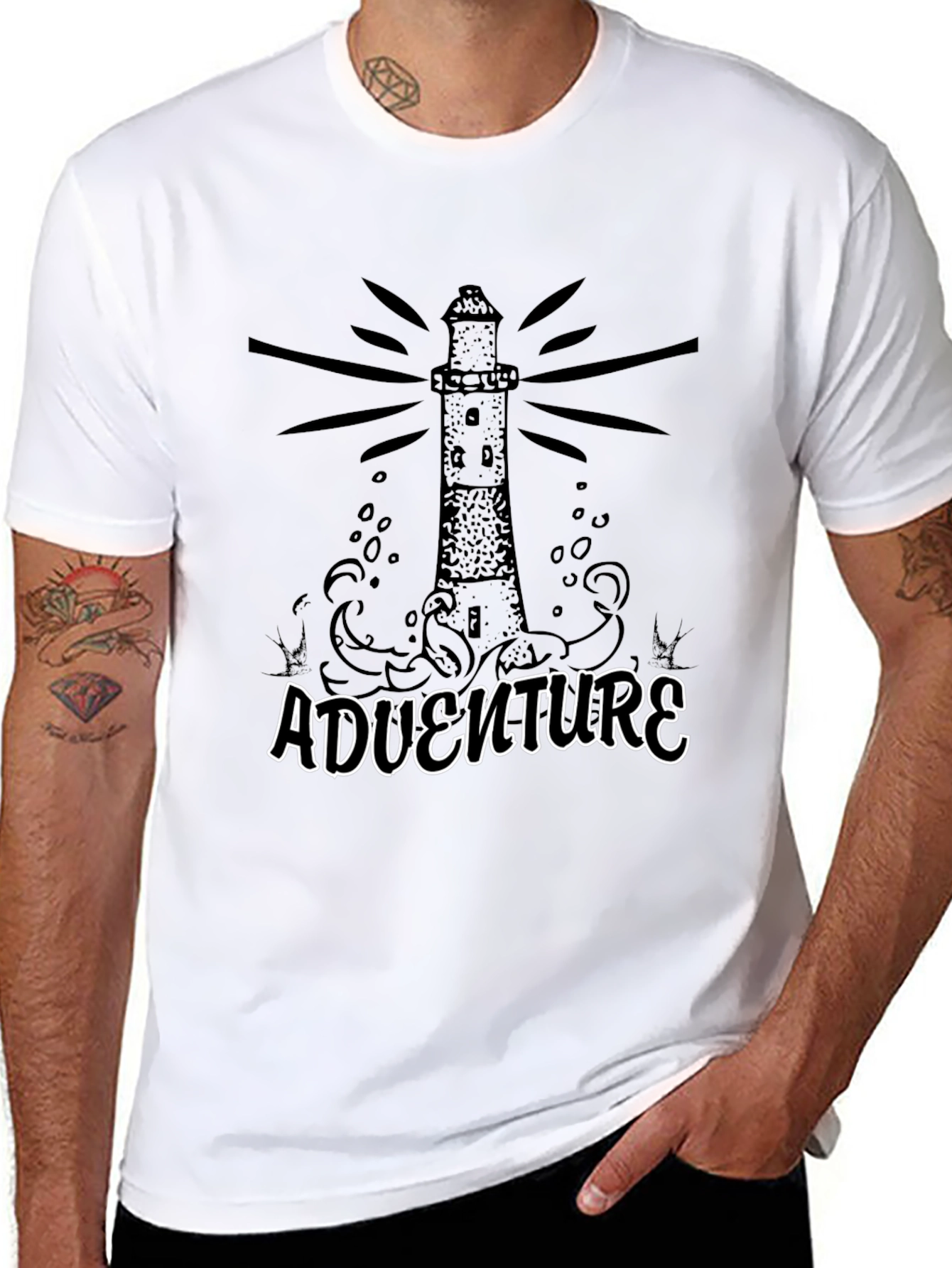 Black Adventure Lighthouse Graphic Tee - Black Cotton view 8