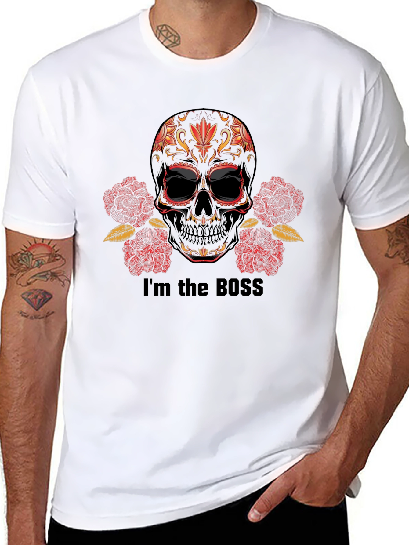 Black I'm the Boss Sugar Skull T-Shirt view 8