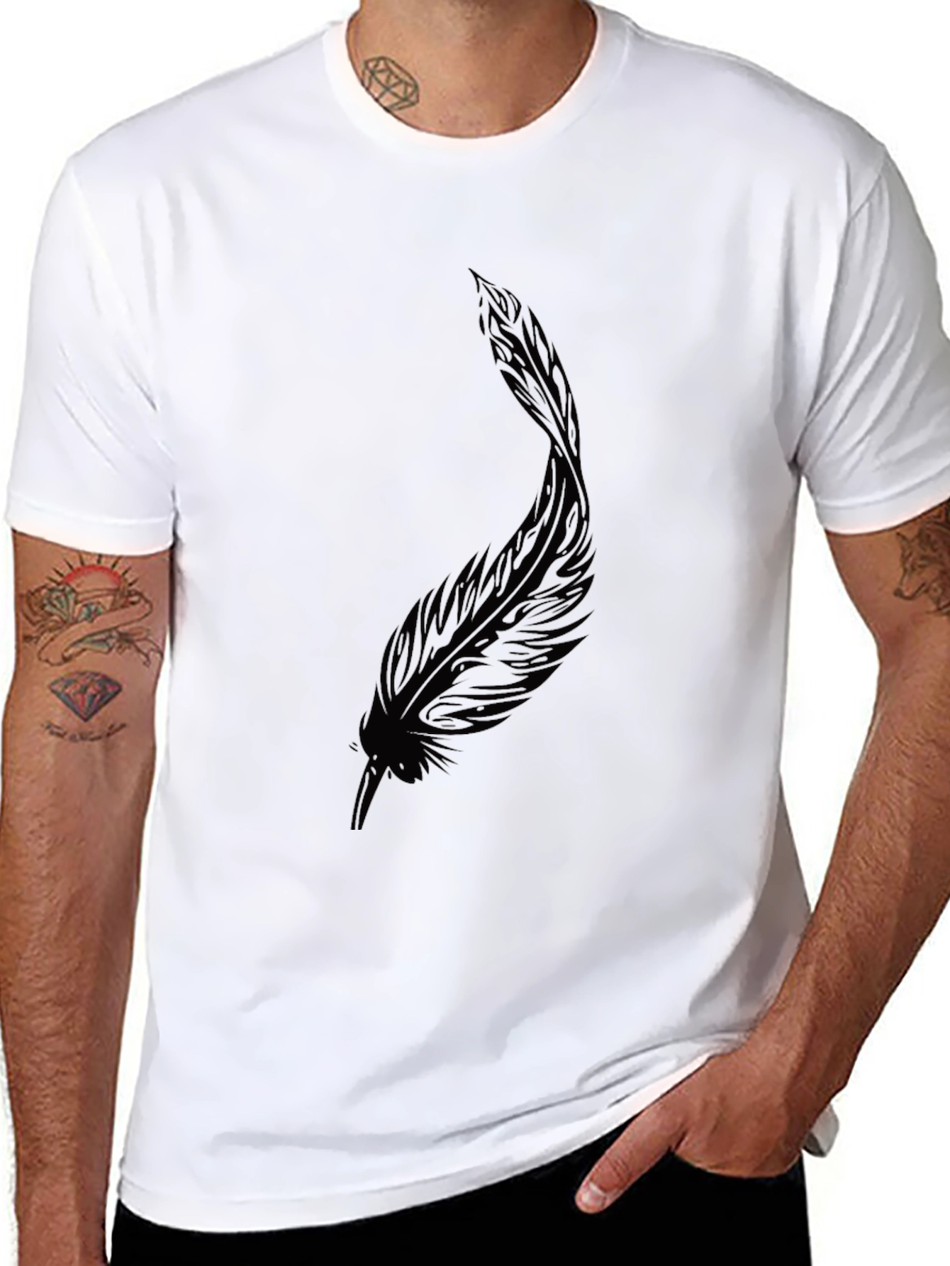 Black Black Feather Graphic Tee - Stylish Casual Wear view 8