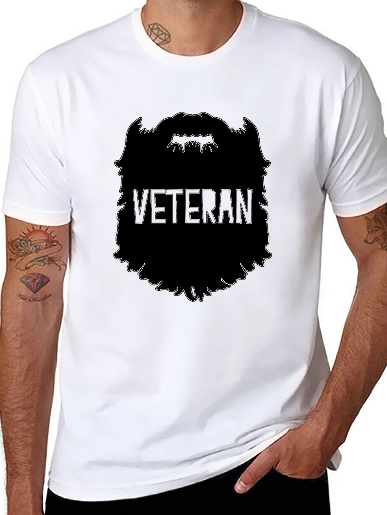 Black Veteran Beard Graphic Tee - Black view 8