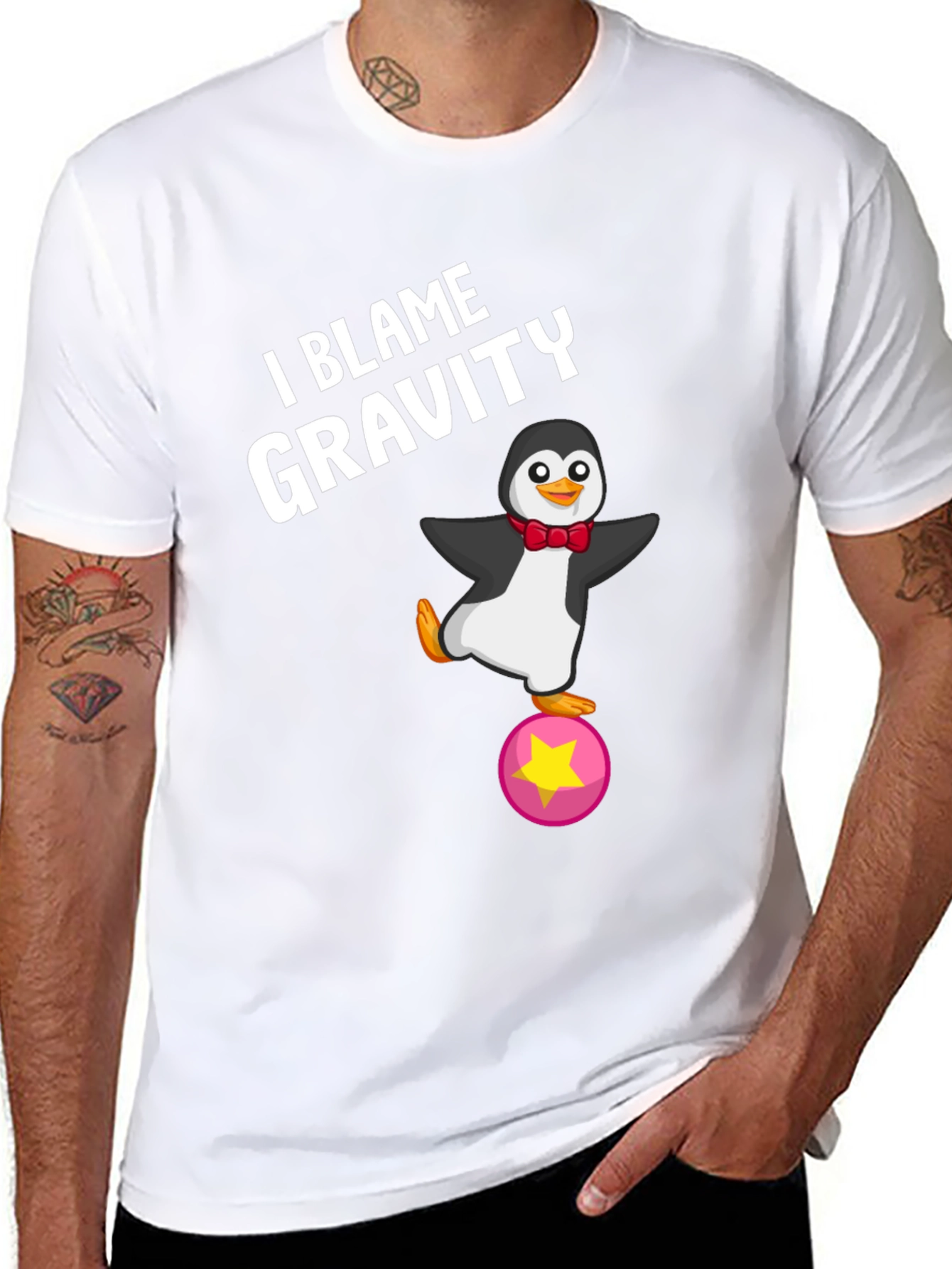 Black I Blame Gravity Penguin T-Shirt view 8