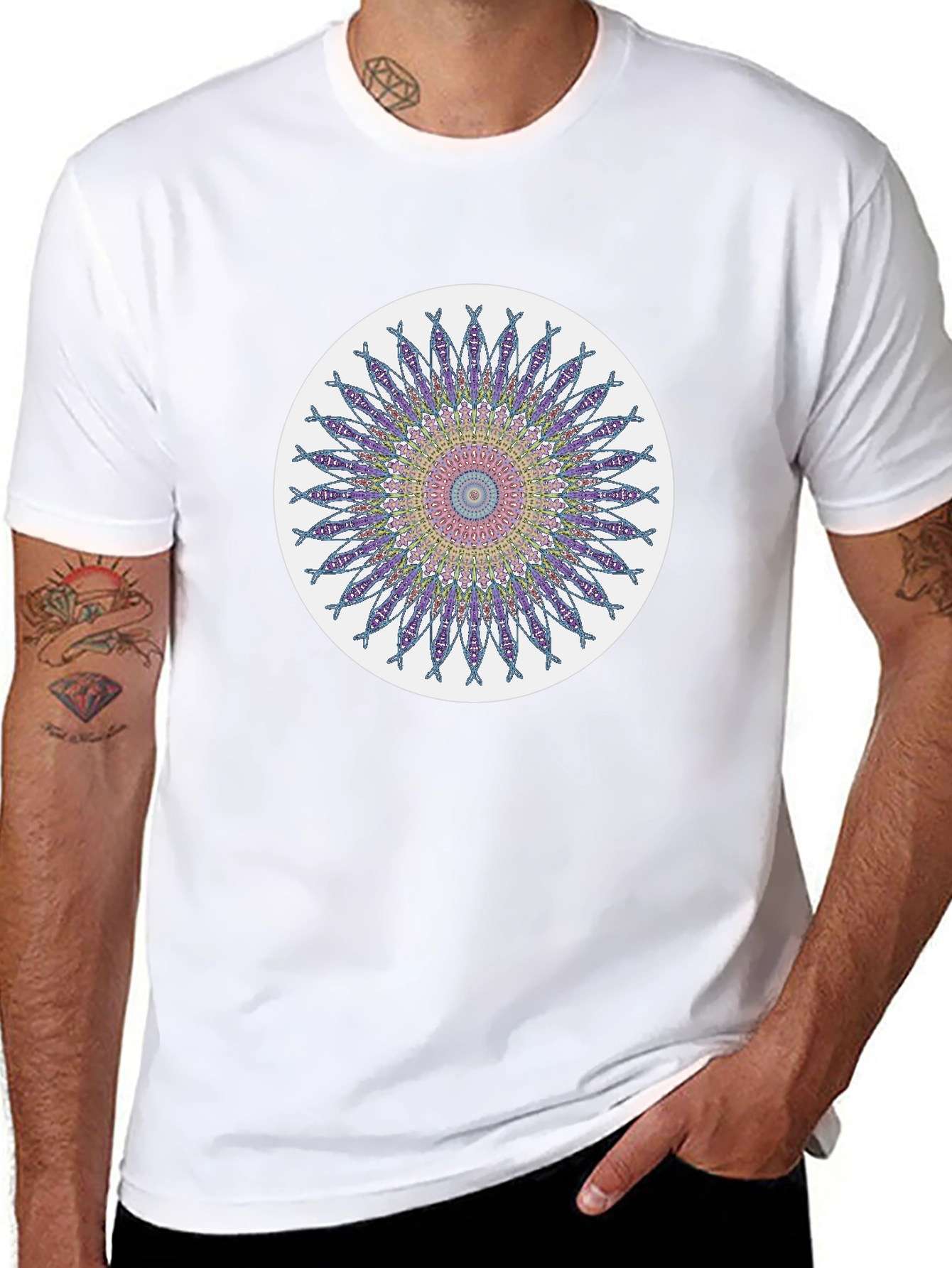 Black Mandala Design Black T-Shirt view 8