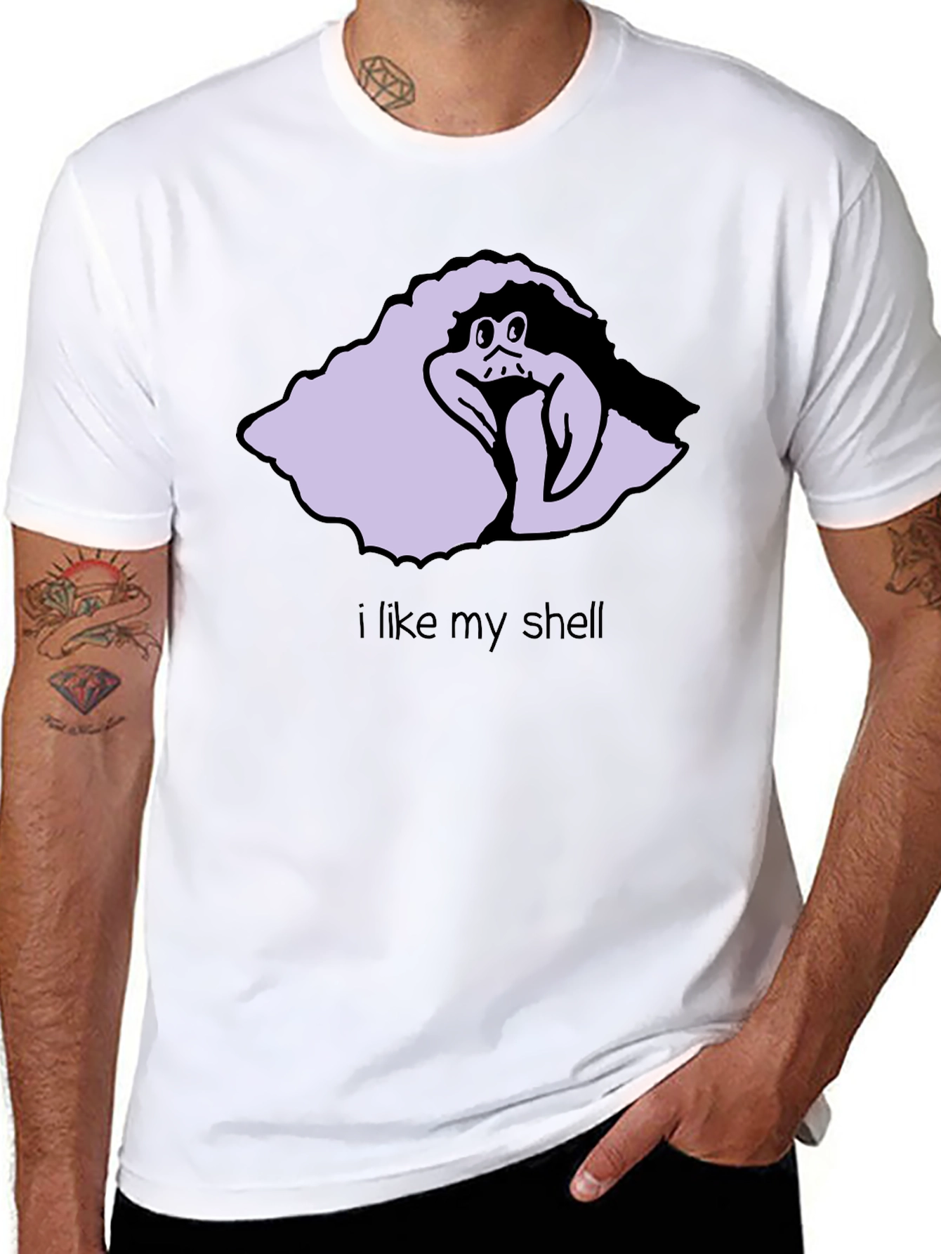 Black Funny Cartoon Hermit Crab T-Shirt - I Like My Shell view 8