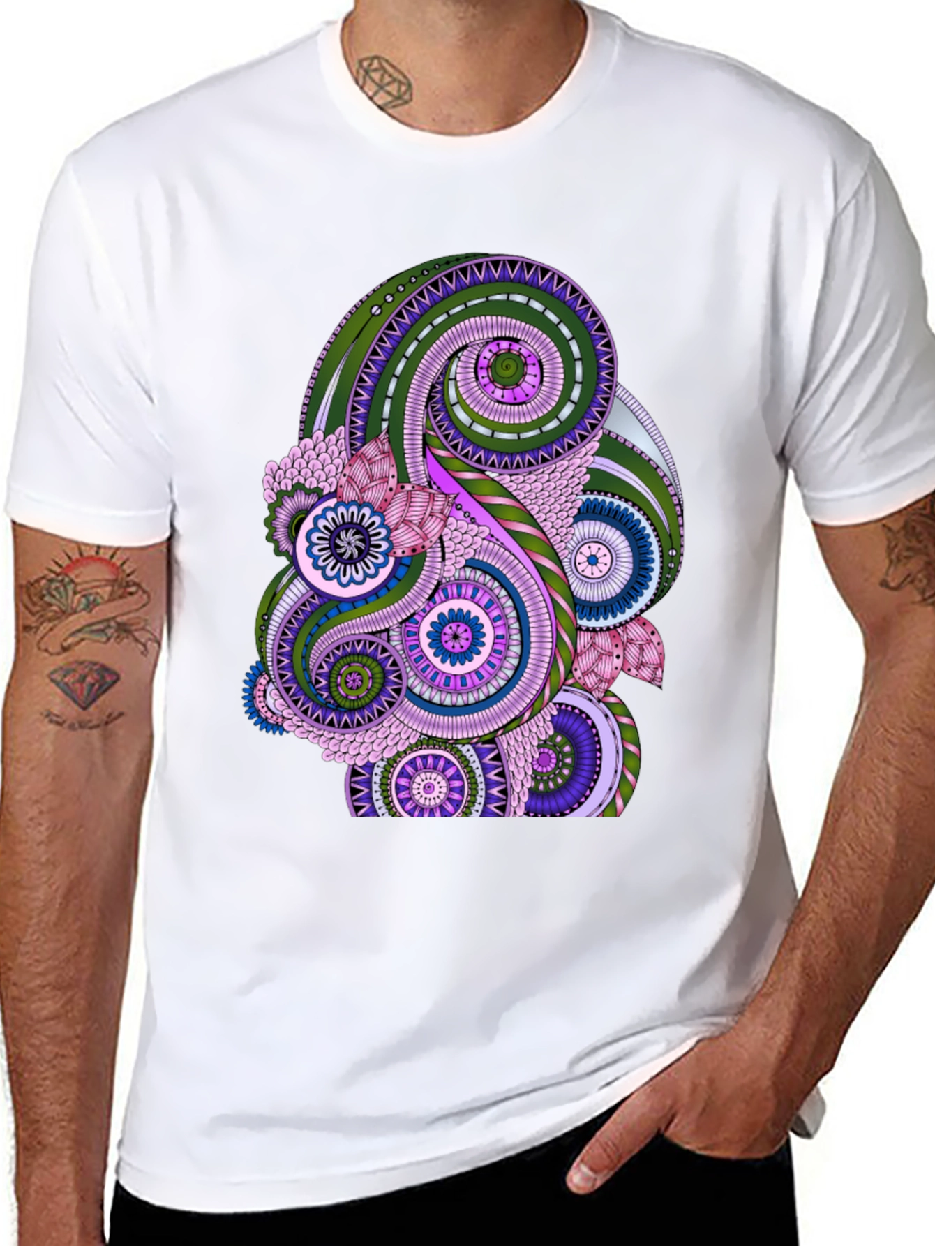 Black Paisley Pattern Black T-Shirt - Stylish Casual Wear view 8