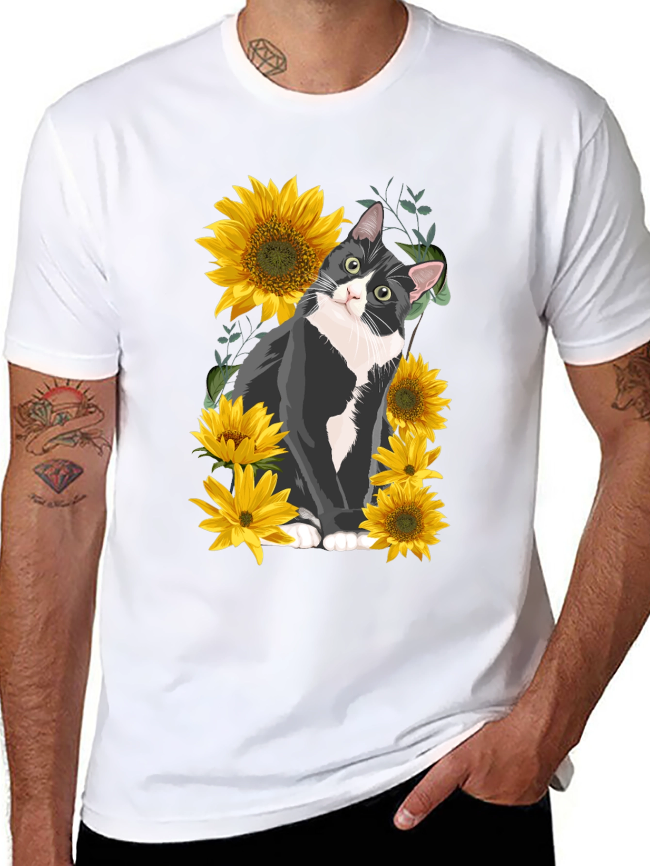 Black Cat and Sunflower Graphic Tee view 8