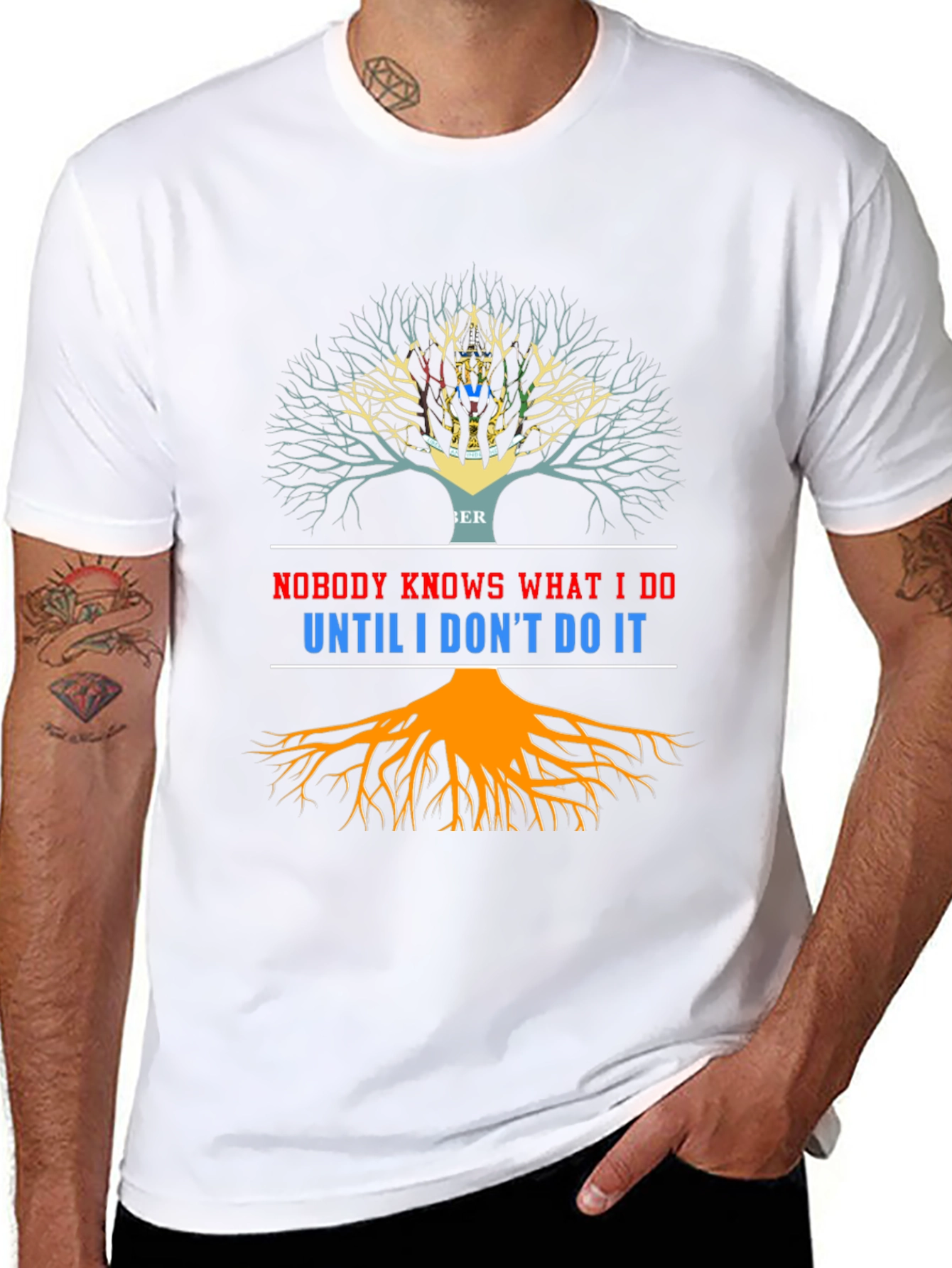 Black Nobody Knows T-Shirt - Unique Tree of Life Design view 8
