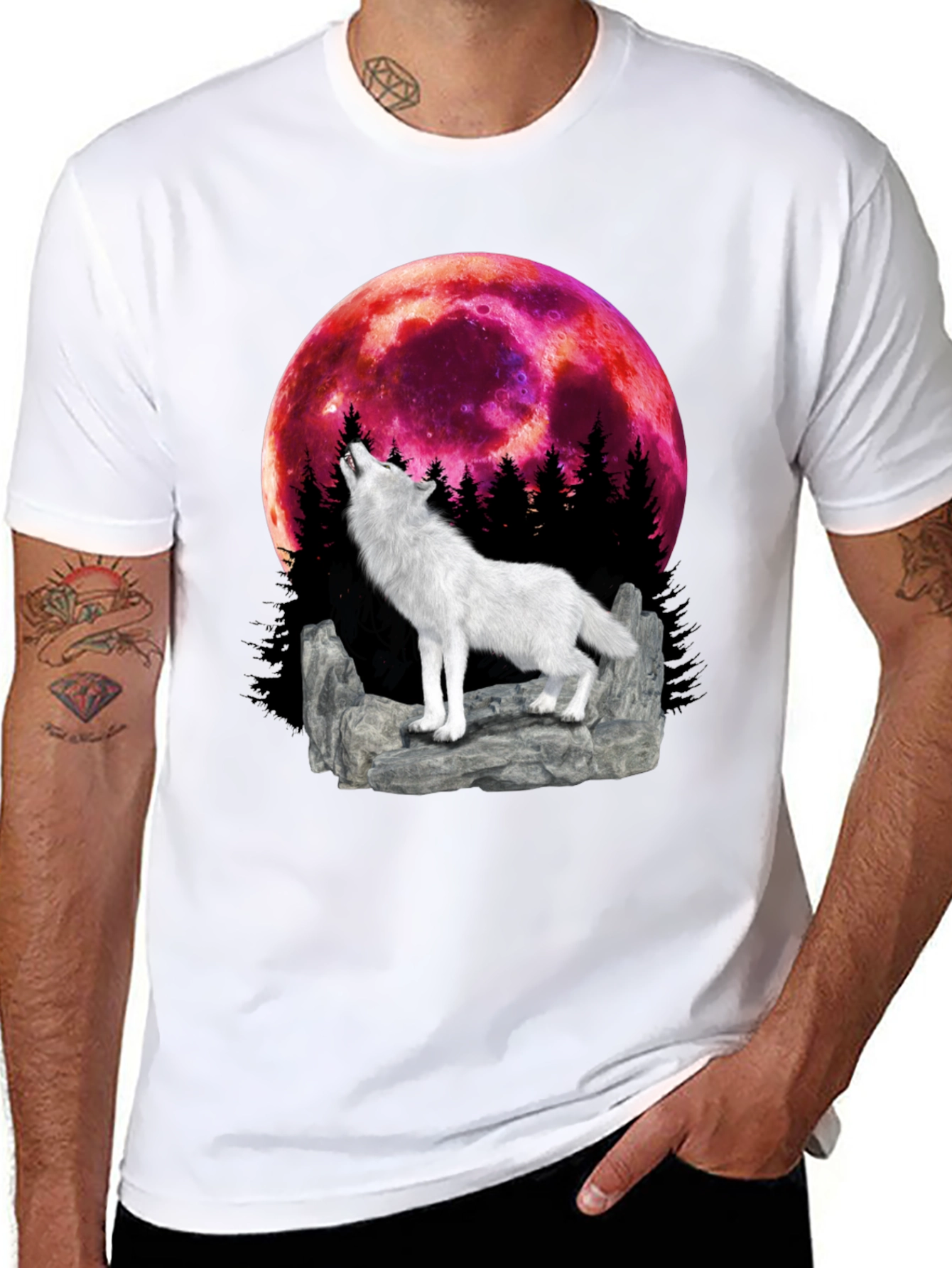 Black Wolf Howling at the Moon Graphic Tee view 8