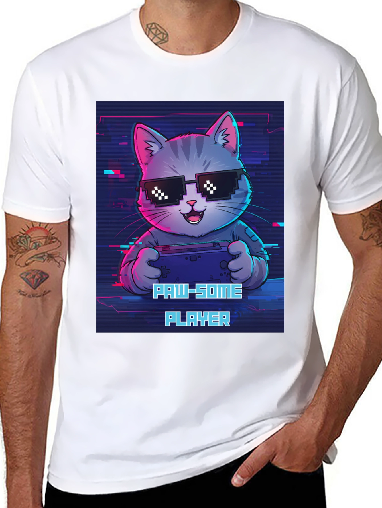 Black Gaming Cat Graphic Tee - Paw-some Player T-shirt view 8