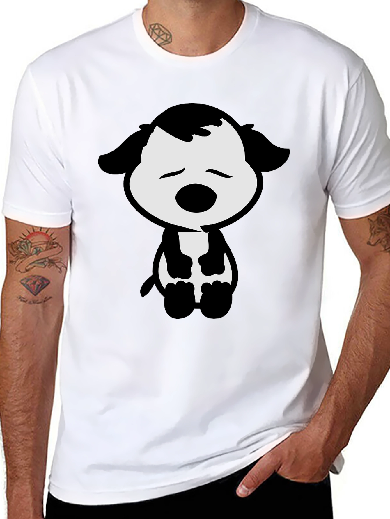 Black Cute Cartoon Dog Graphic Tee - Black T-Shirt view 8