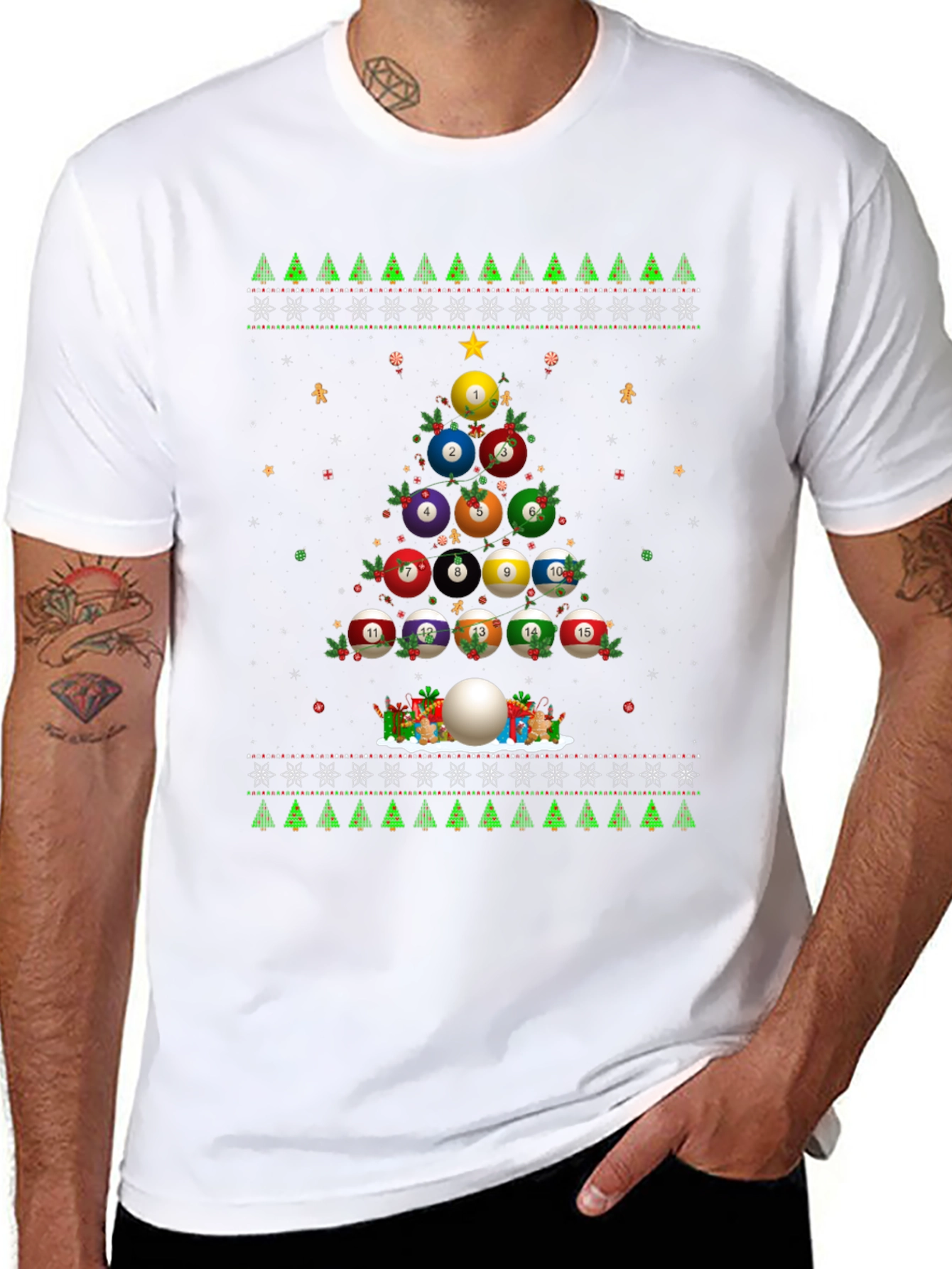 Black Billiard Ball Christmas Tree Holiday T-Shirt view 8