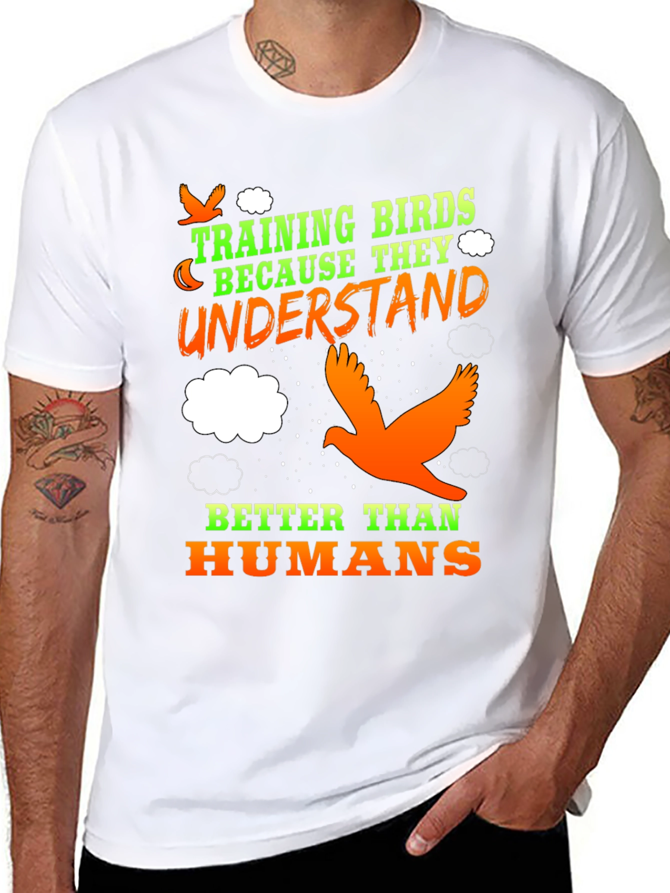 Black Training Birds Funny T-Shirt view 8