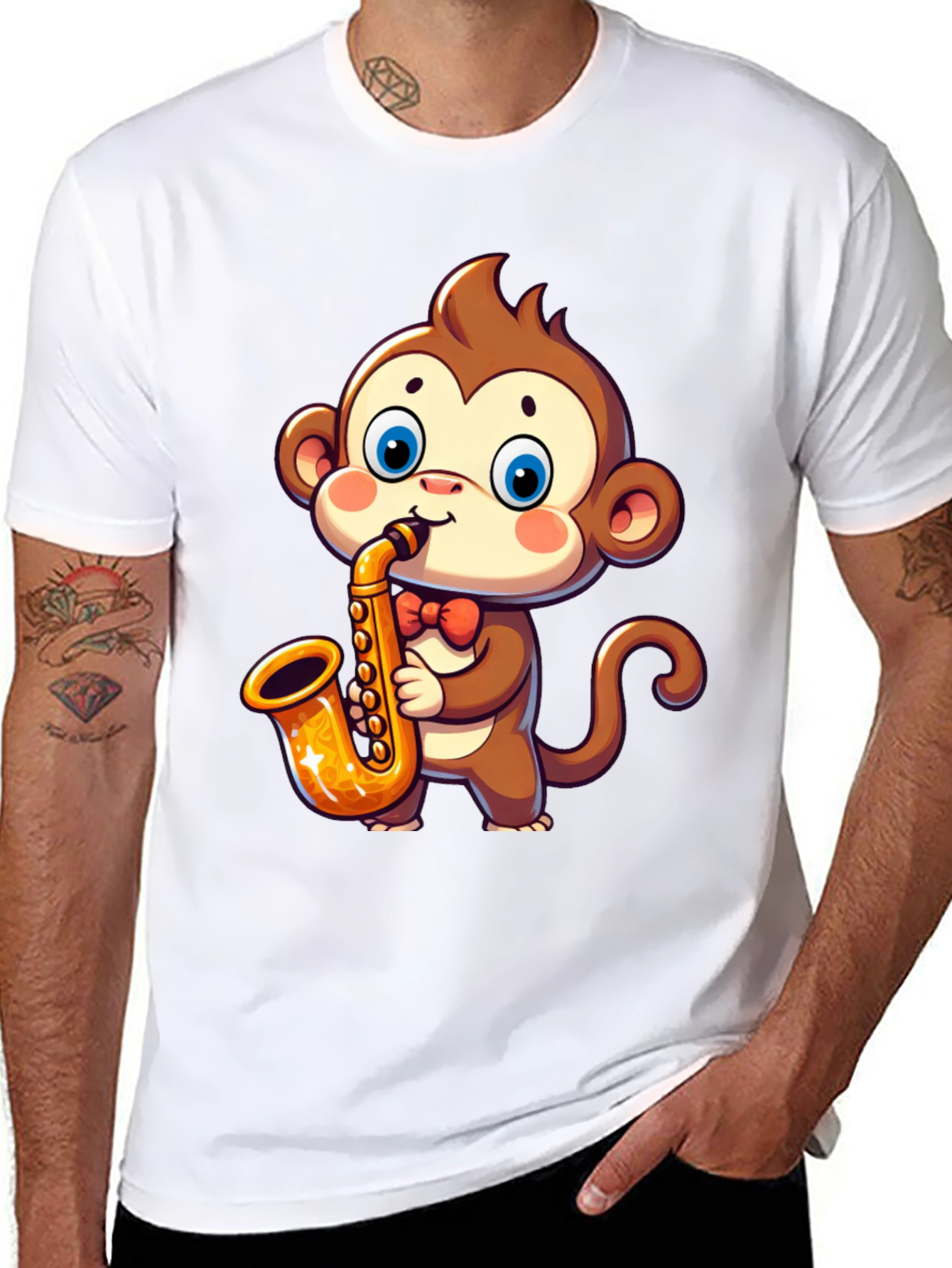 Black Monkey Saxophone T-Shirt - Cute Cartoon Design view 8