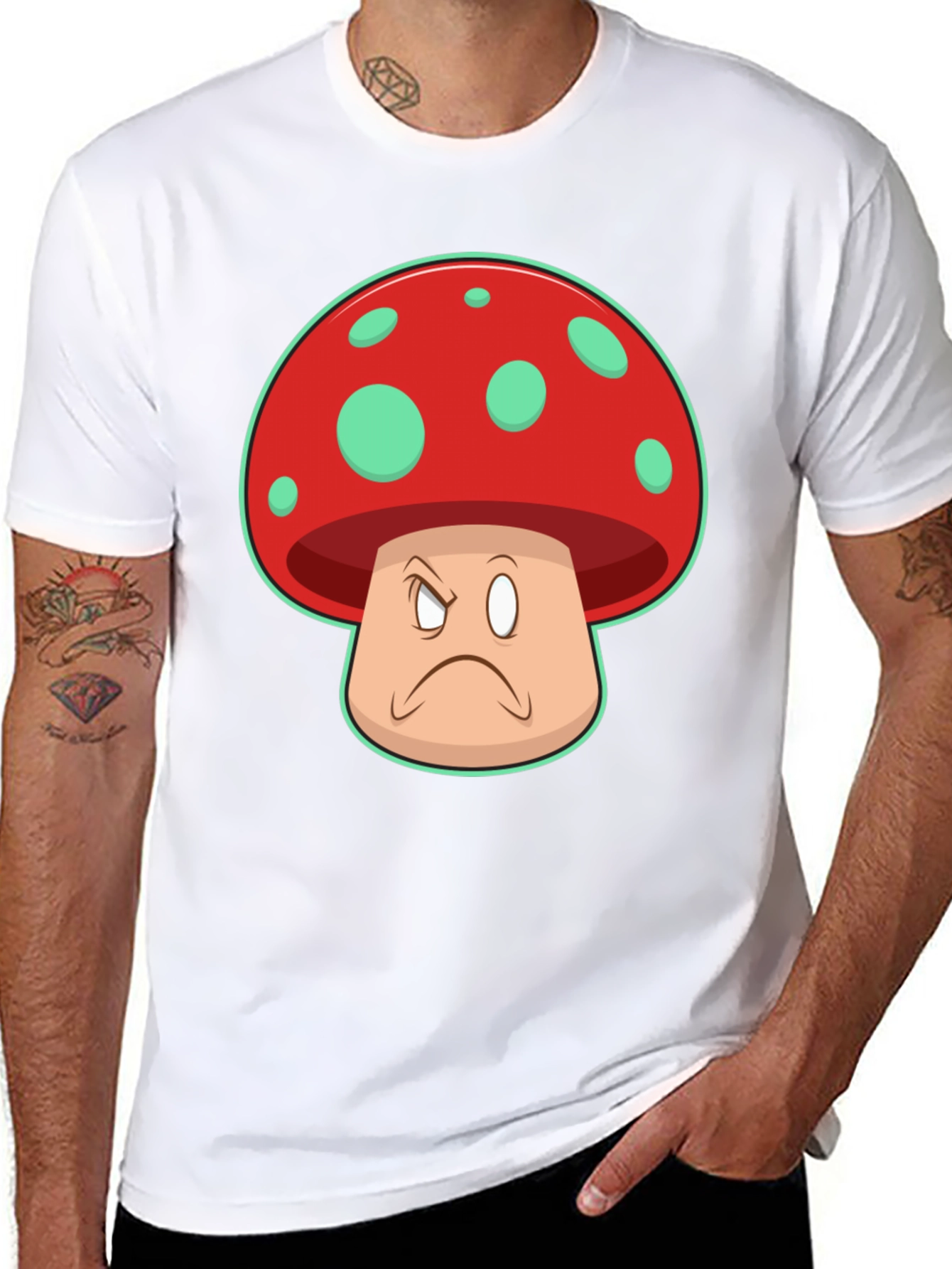 Black Grumpy Mushroom Graphic T-Shirt - Unisex Cotton Tee view 8