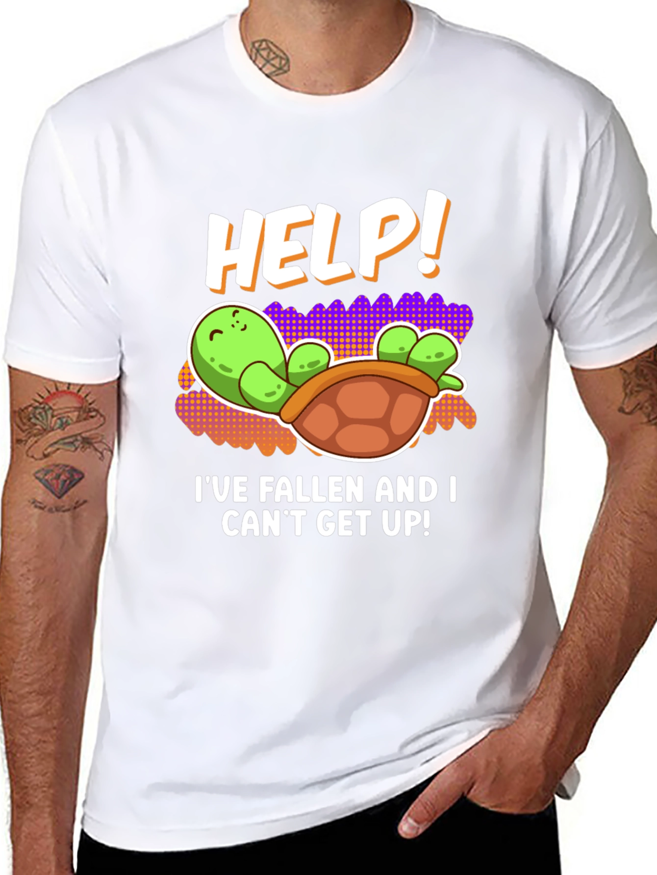 Black Help! Turtle Tee - I've Fallen Humor T-Shirt view 8