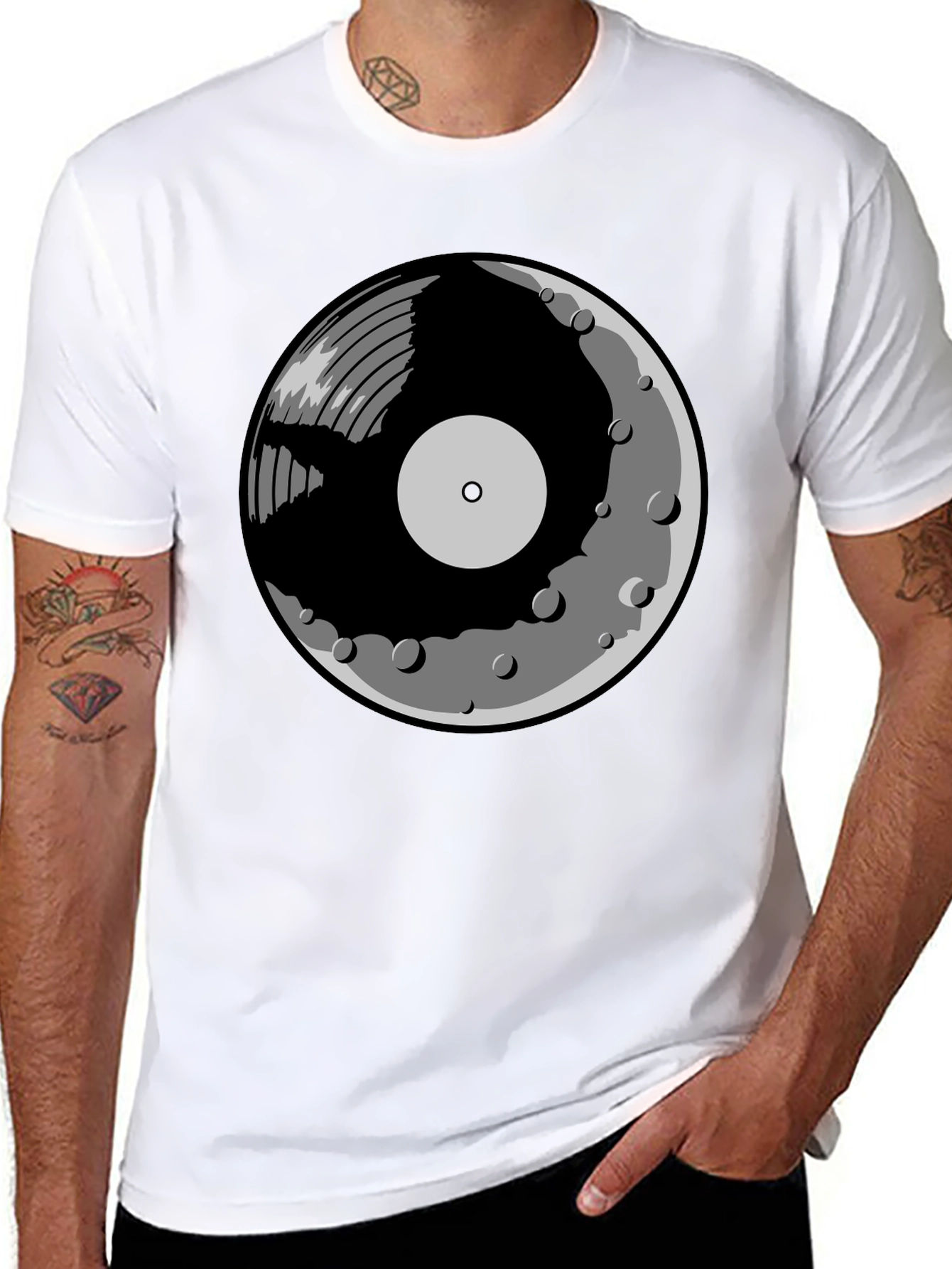 Black Vinyl Moon Graphic Tee - Music Lover Shirt view 8