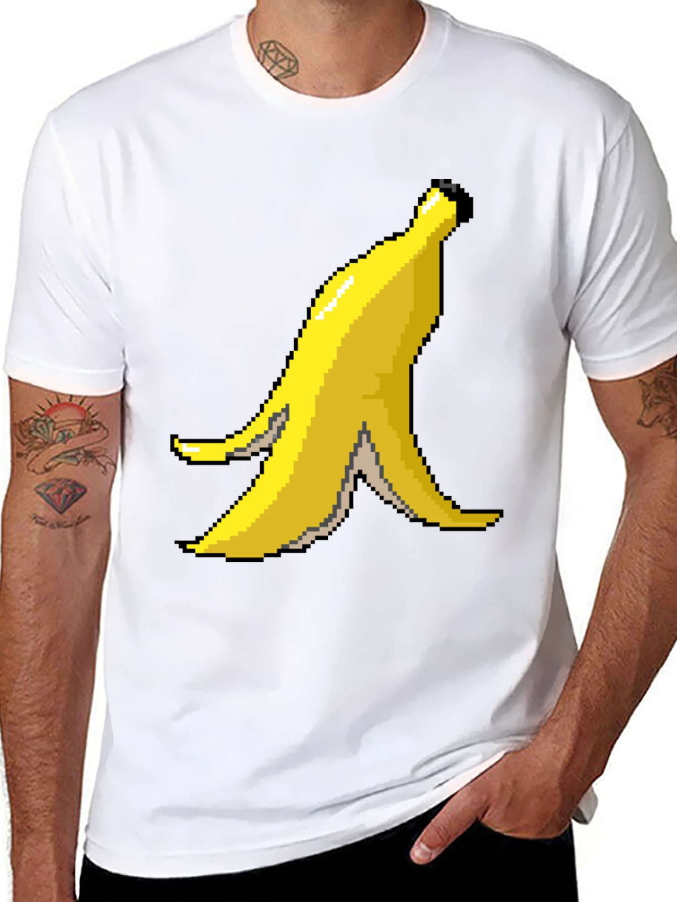 Black Pixel Banana Peel Graphic T-Shirt view 8
