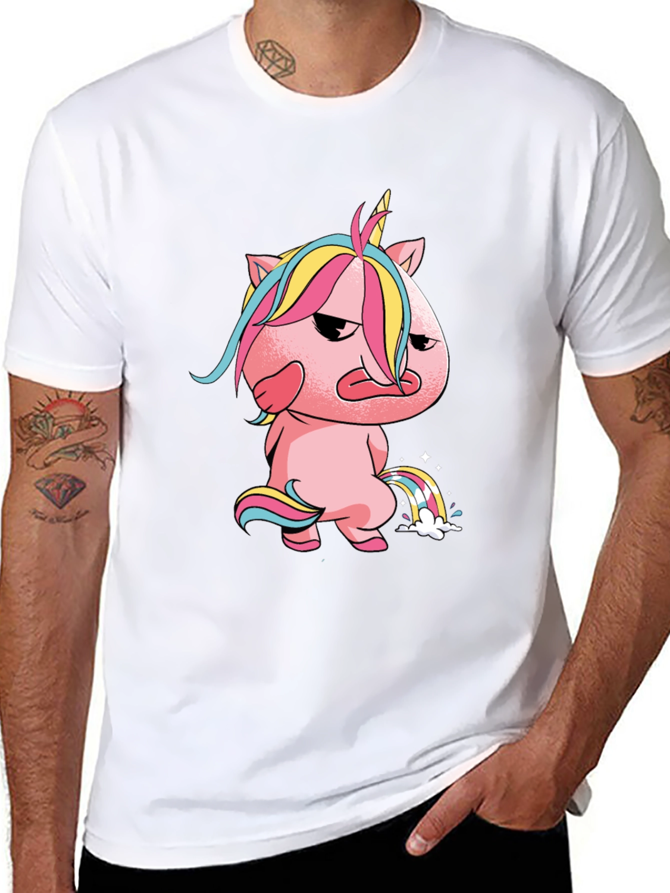 Black Grumpy Unicorn Rainbow T-Shirt view 8