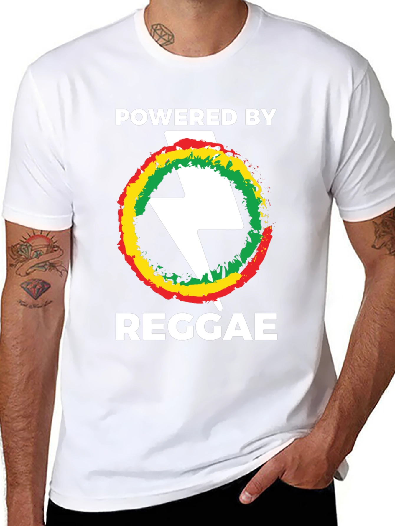 Black Powered By Reggae T-Shirt Black Cotton view 8