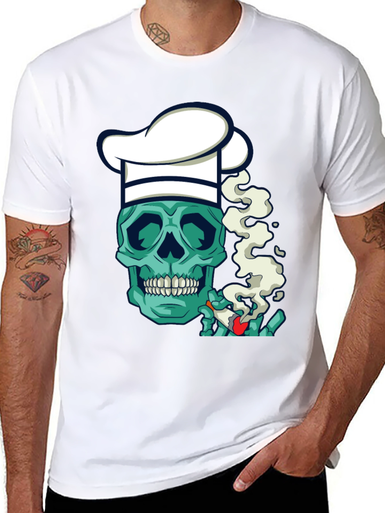 Black Chef Skull Smoker T-Shirt - Cool Graphic Tee view 8