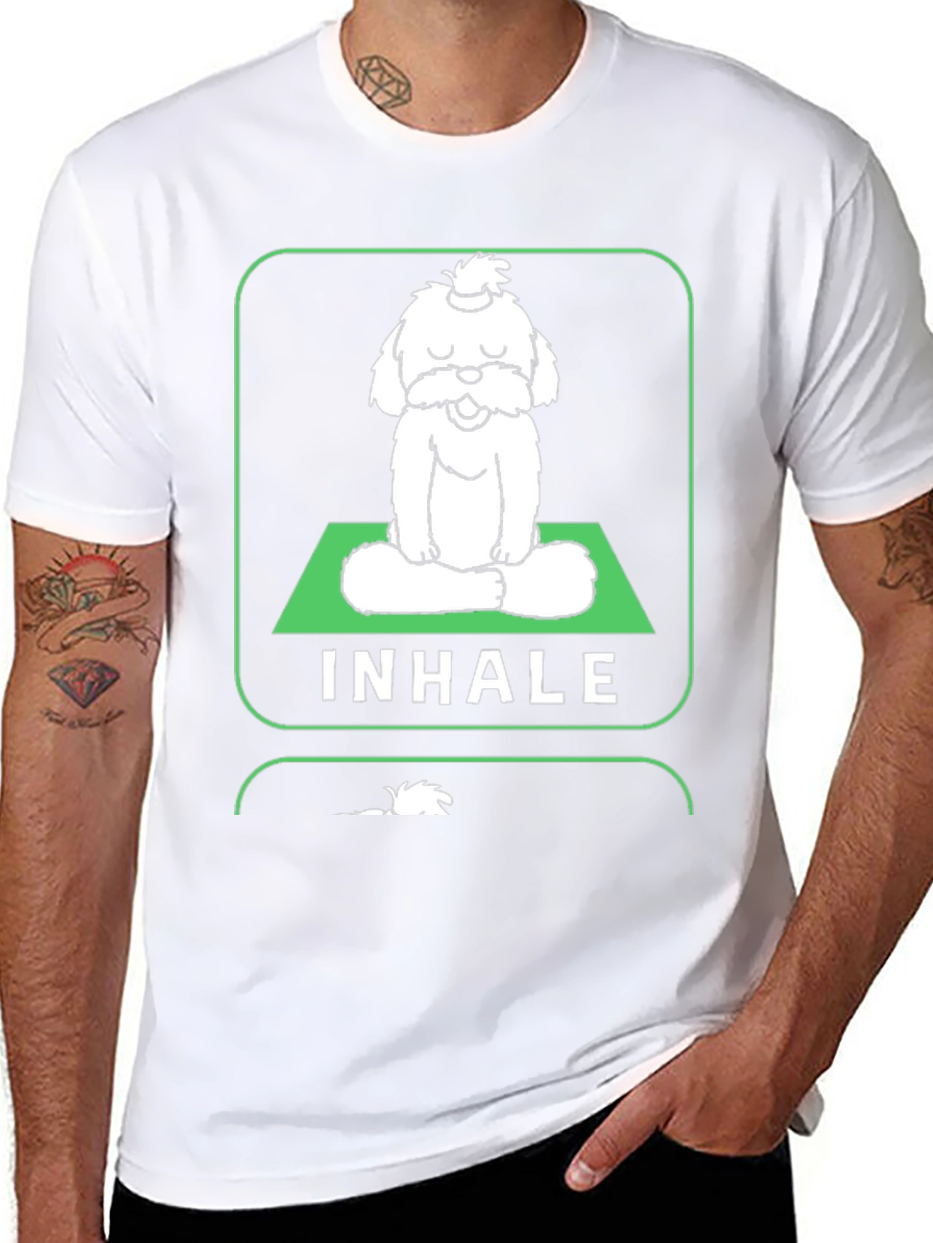 Black Meditating Dog Graphic Tee - Inhale, Exhale, Relax view 8