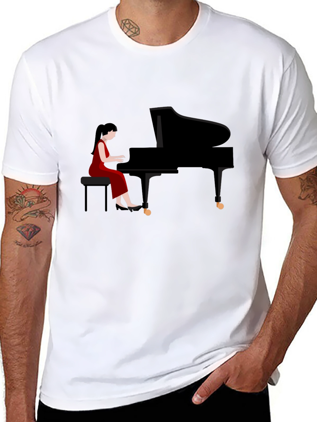 Black Piano Player Graphic Tee - Stylish Musician T-Shirt view 8