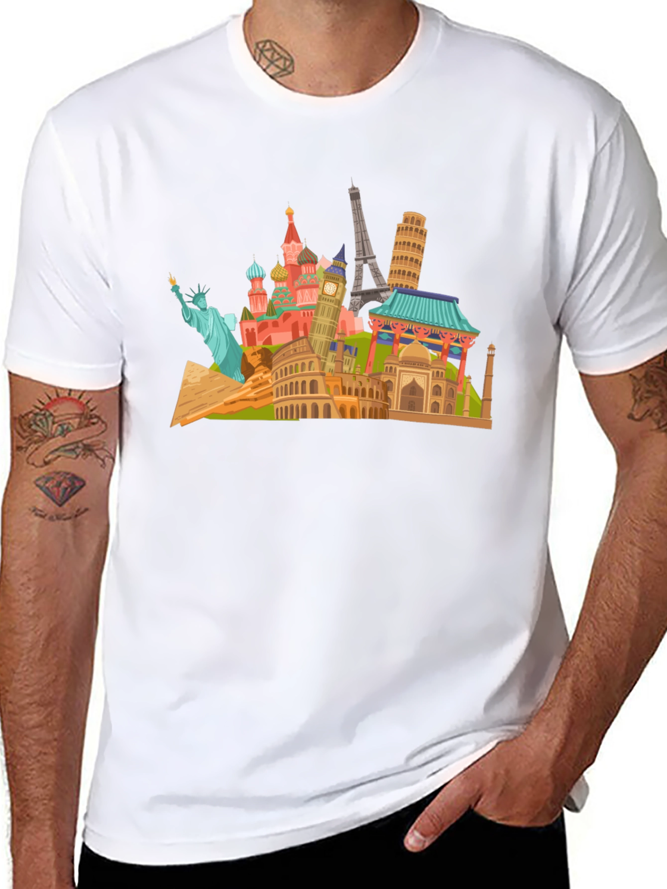 Black World Landmarks Black T-Shirt view 8