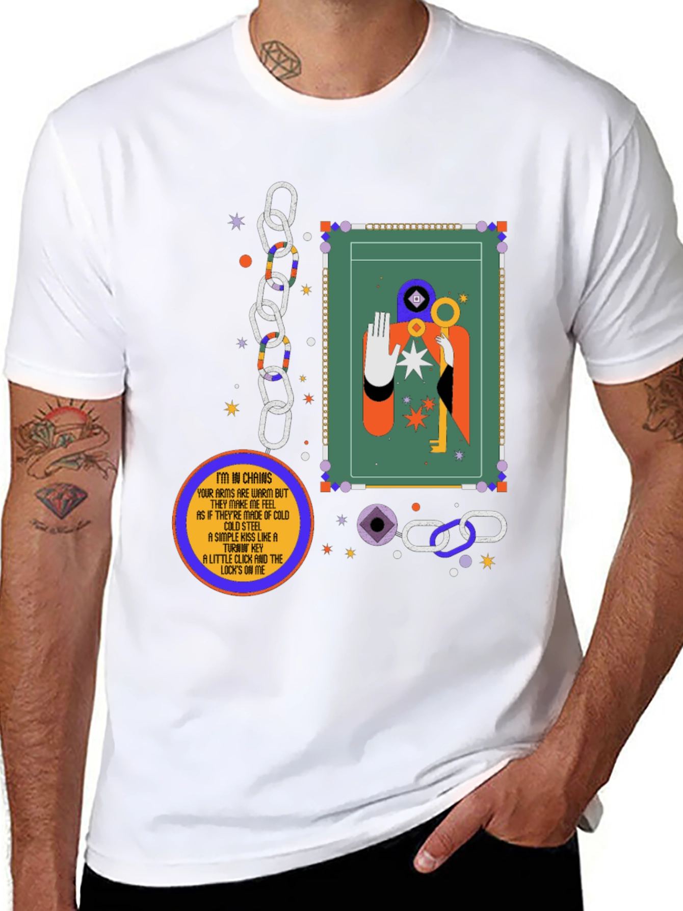 Black Abstract Graphic Tee - Key & Chains Design view 8