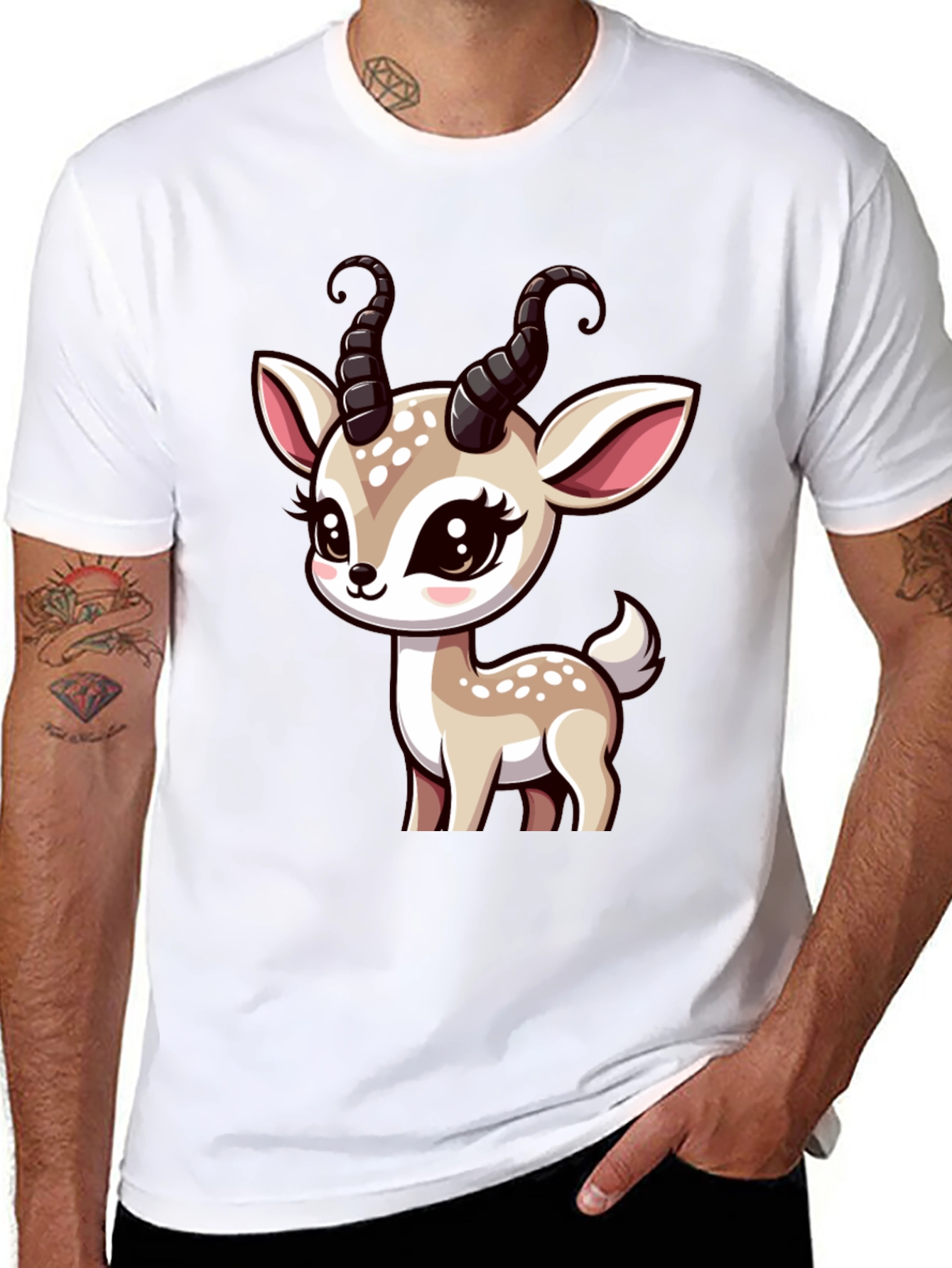 Black Cute Deer Graphic Black T-Shirt view 8