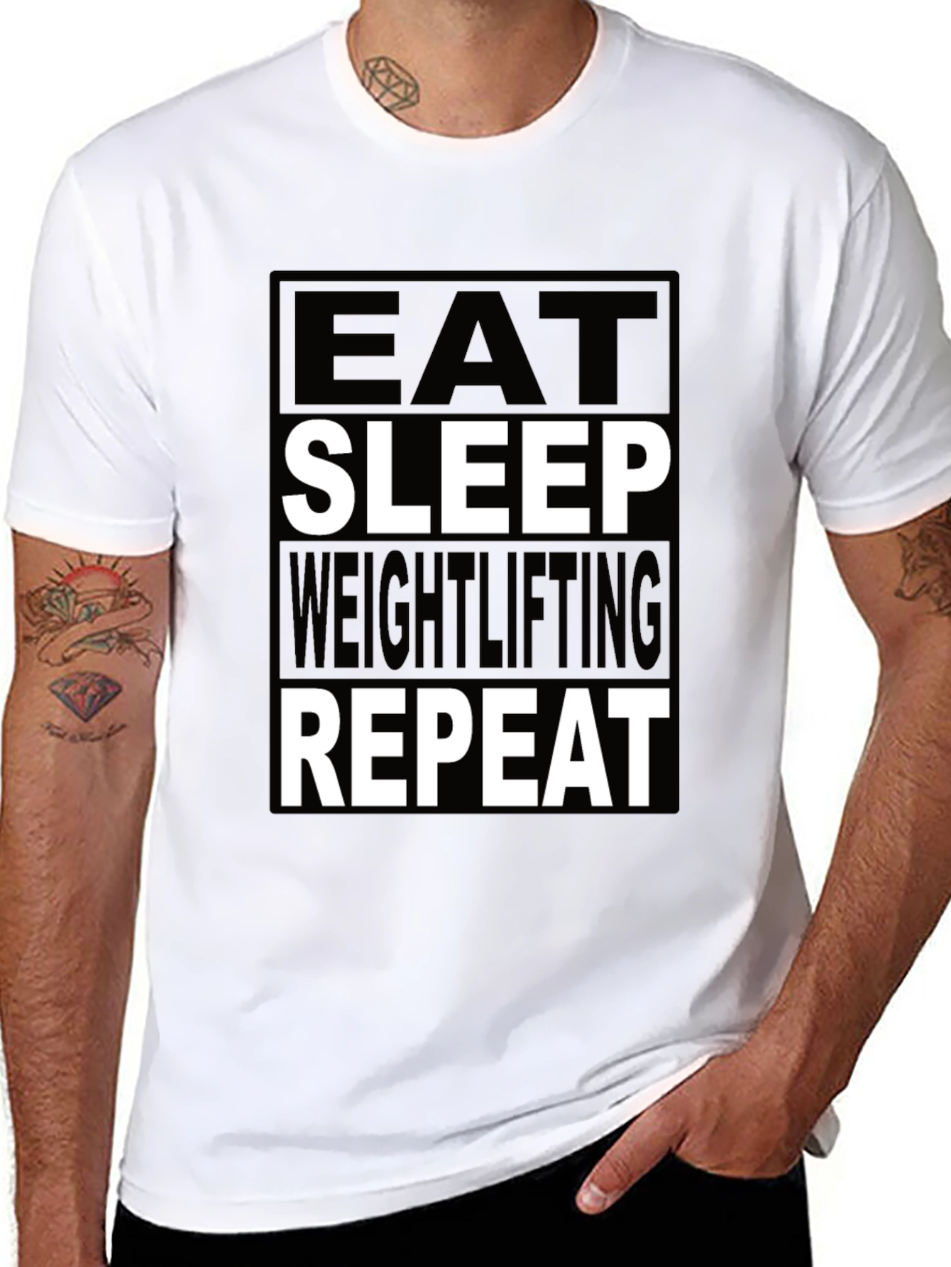 Black Eat Sleep Weightlifting Repeat Black T-Shirt view 8