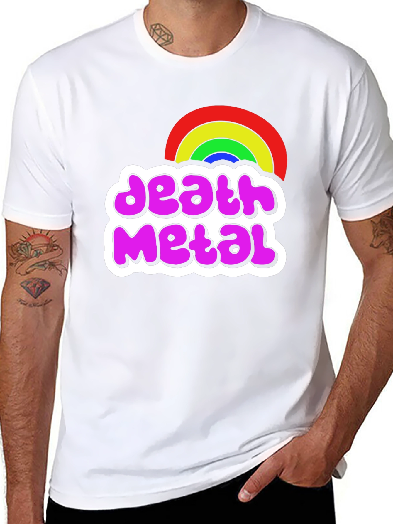 Black Death Metal Rainbow T-Shirt - Soft Cotton Tee view 8
