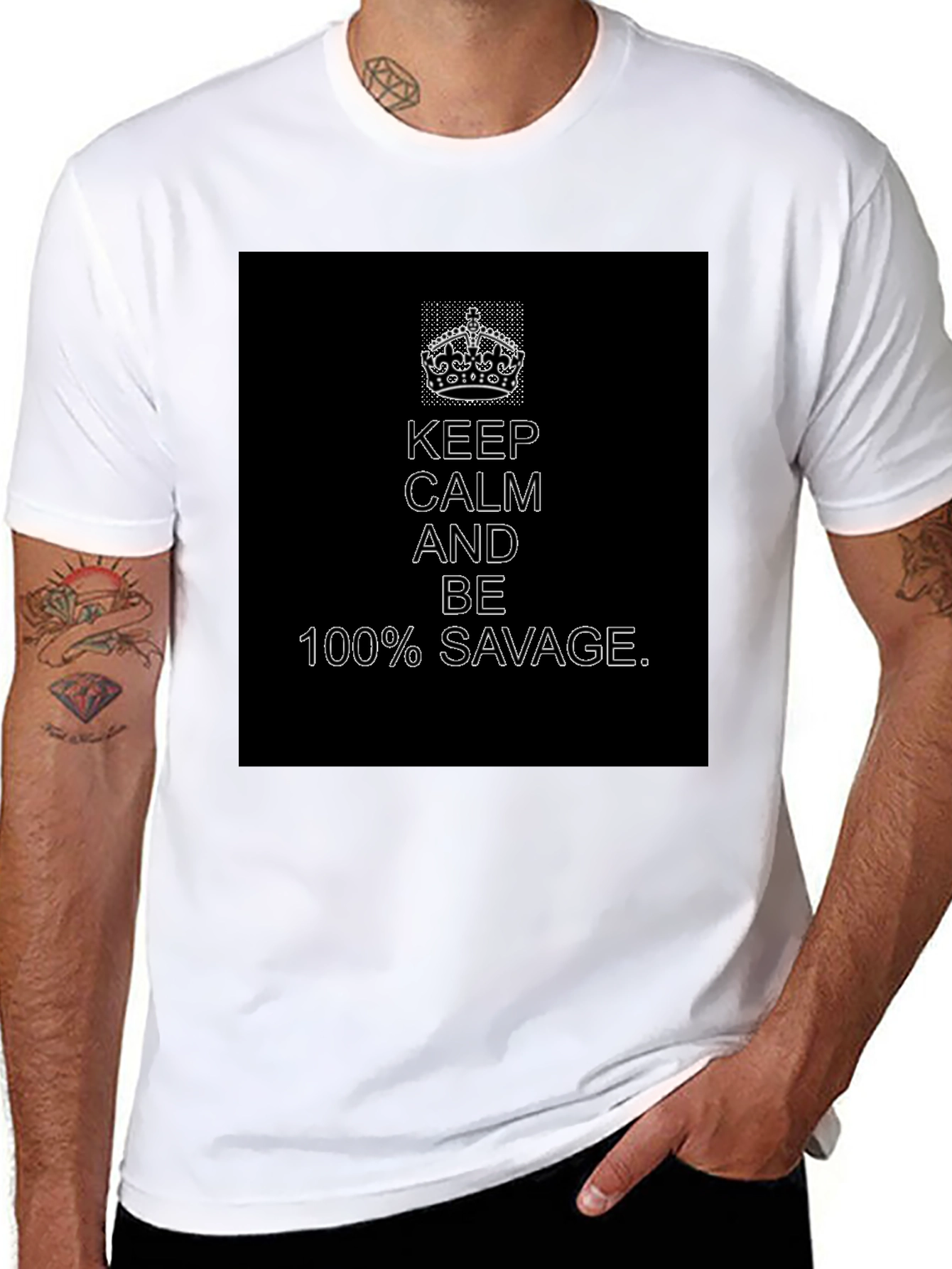 Black Keep Calm 100% Savage Graphic Tee - Black view 8
