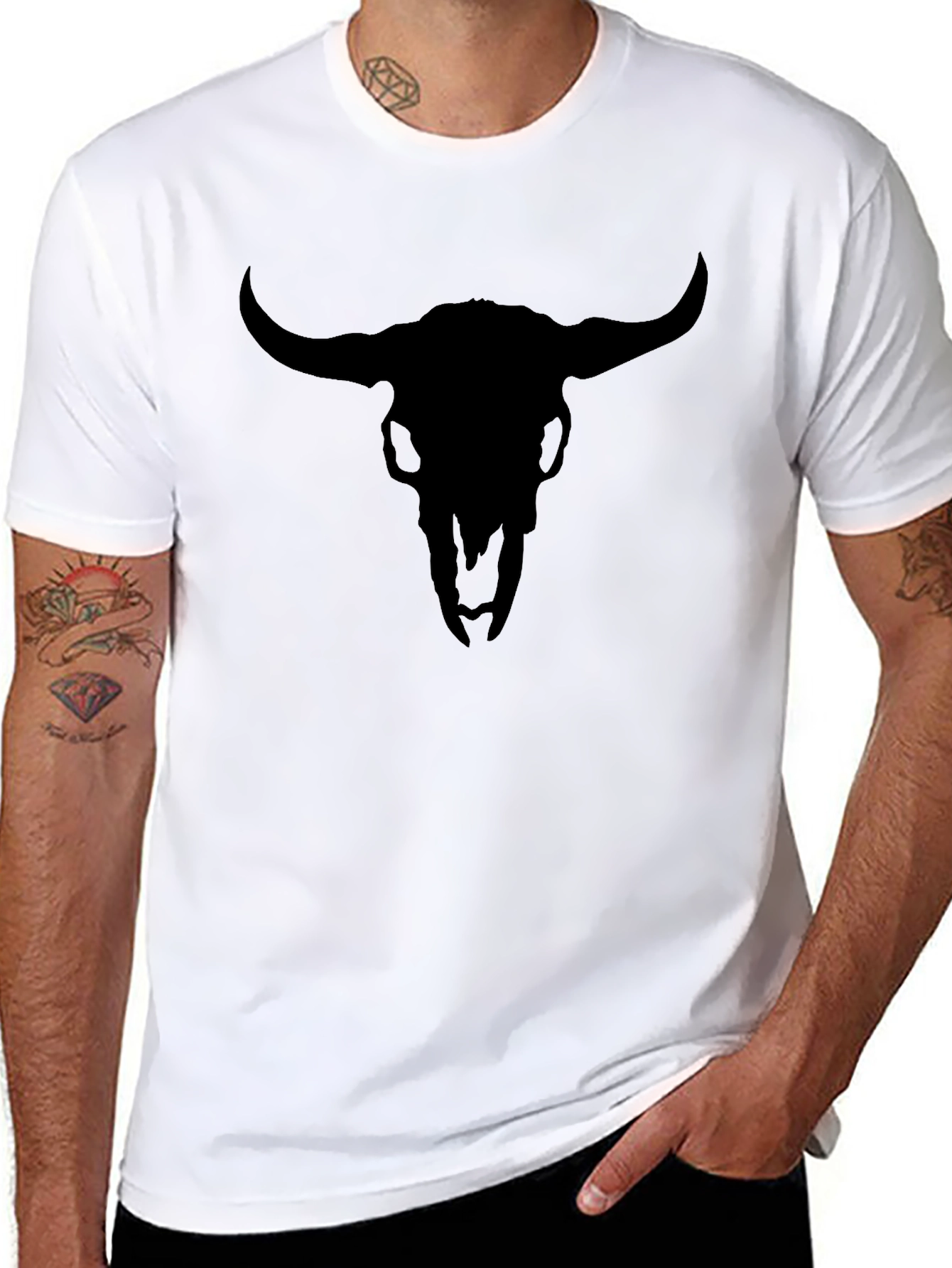 Black Black Bull Skull Graphic Tee - Men's Casual Style view 8