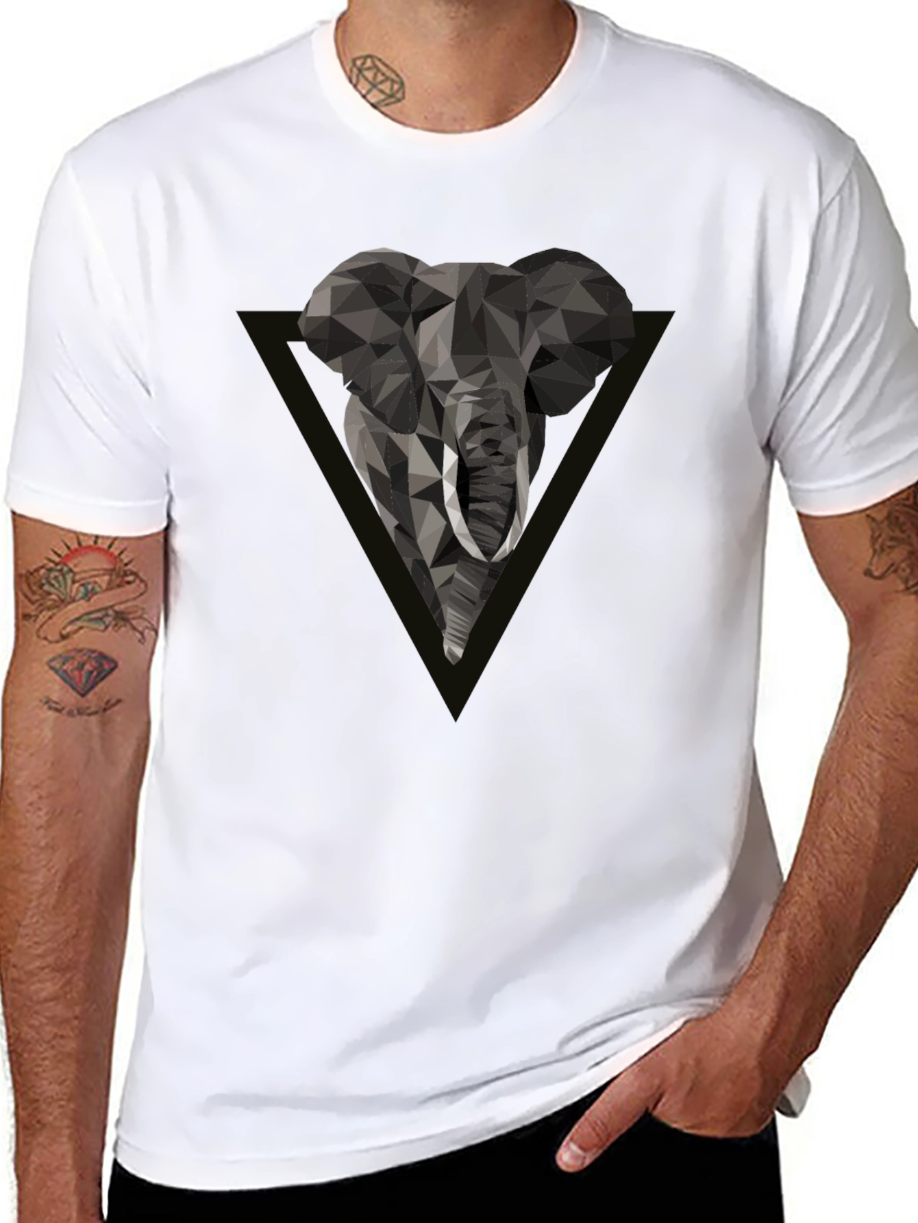 Black Geometric Elephant Tee - Modern Graphic Print view 8
