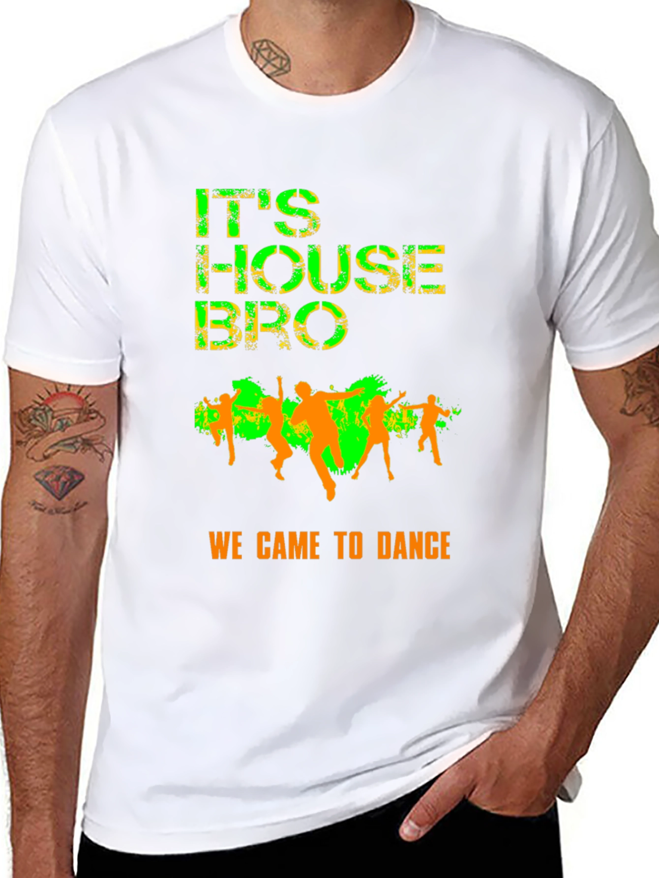 Black It's House Bro T-Shirt - Dance Party Apparel view 8