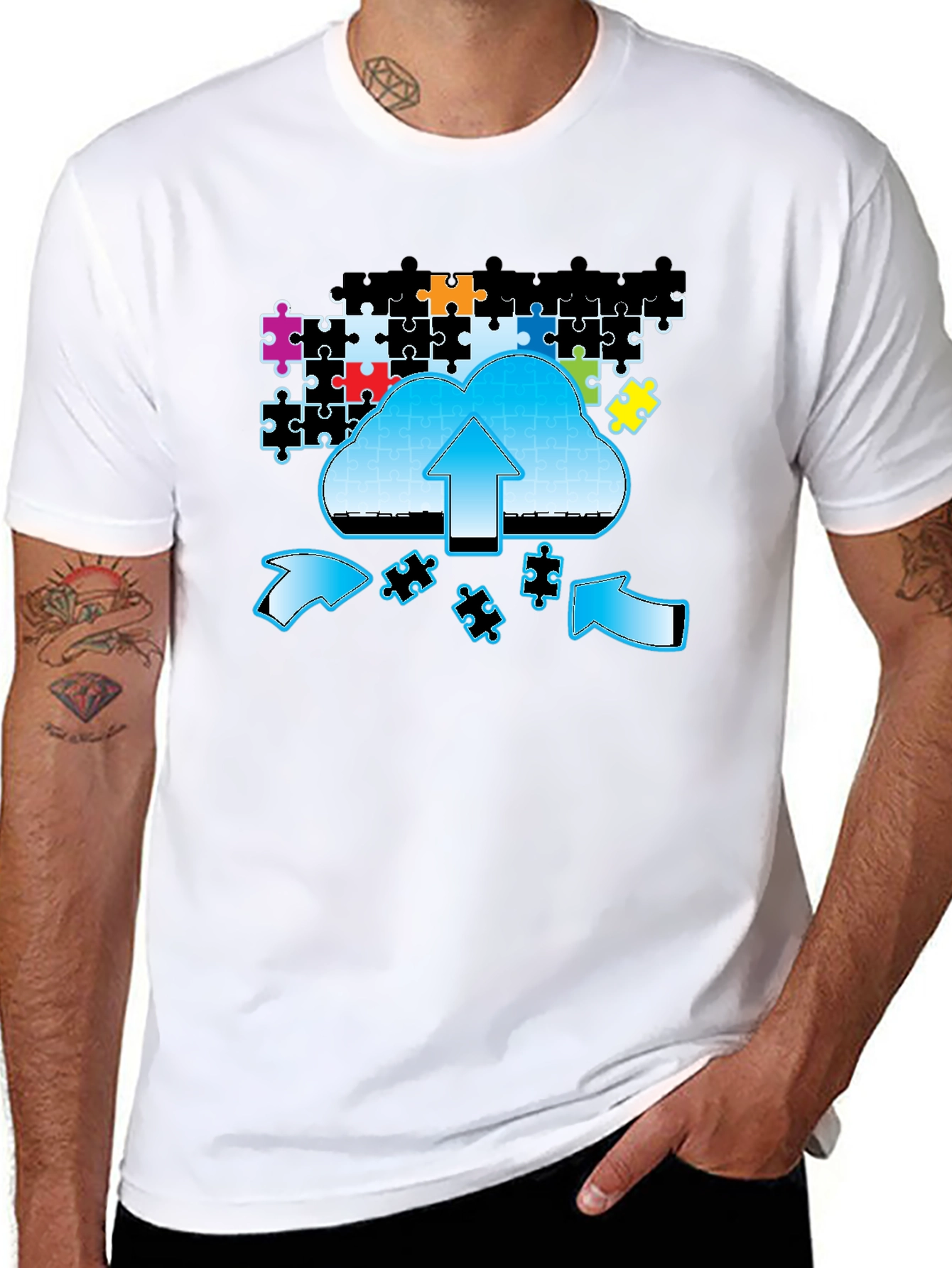 Black Cloud Puzzle Upload Graphic T-Shirt view 8