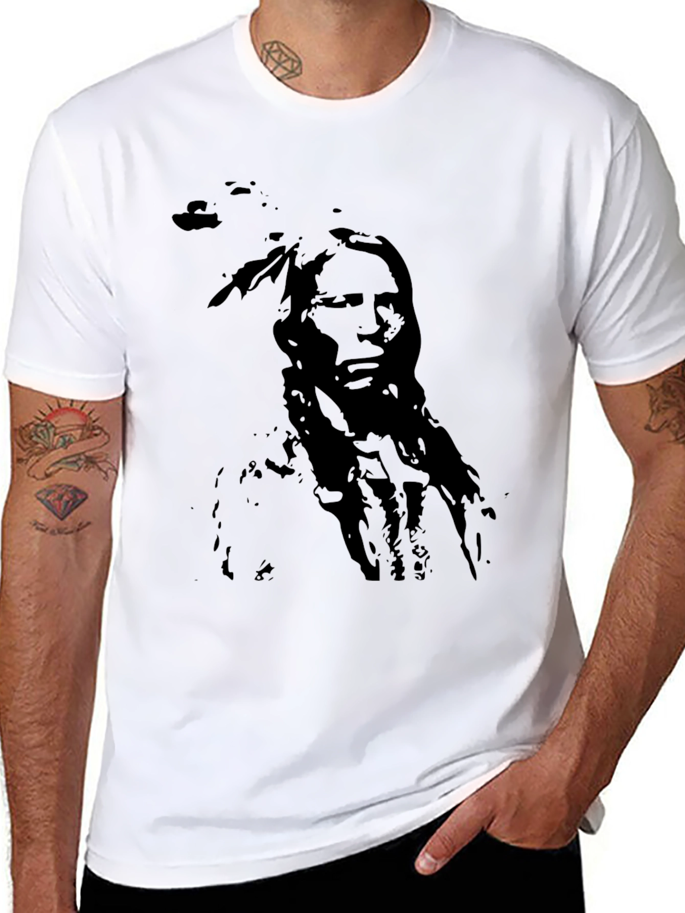 Black Native American Chief Graphic T-Shirt - Black view 8