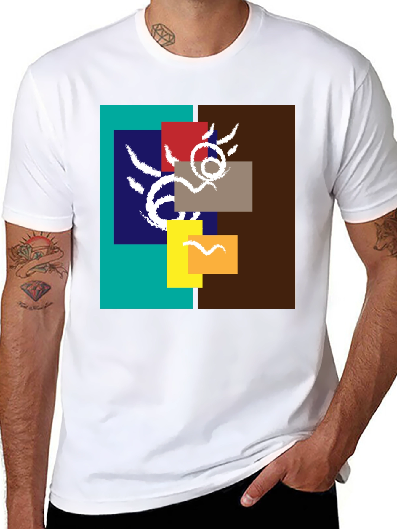 Black Abstract Graphic Print Crew Neck Tee view 8