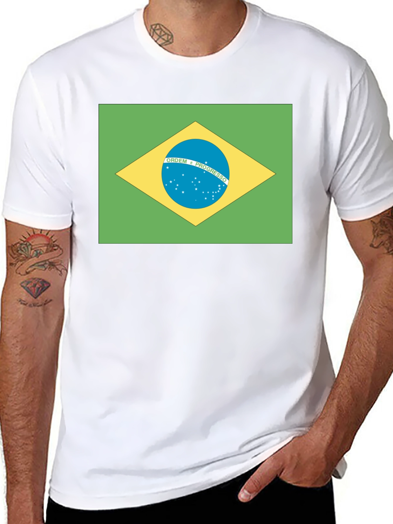 Black Brazil Flag T-Shirt - Black Crew Neck Tee view 8