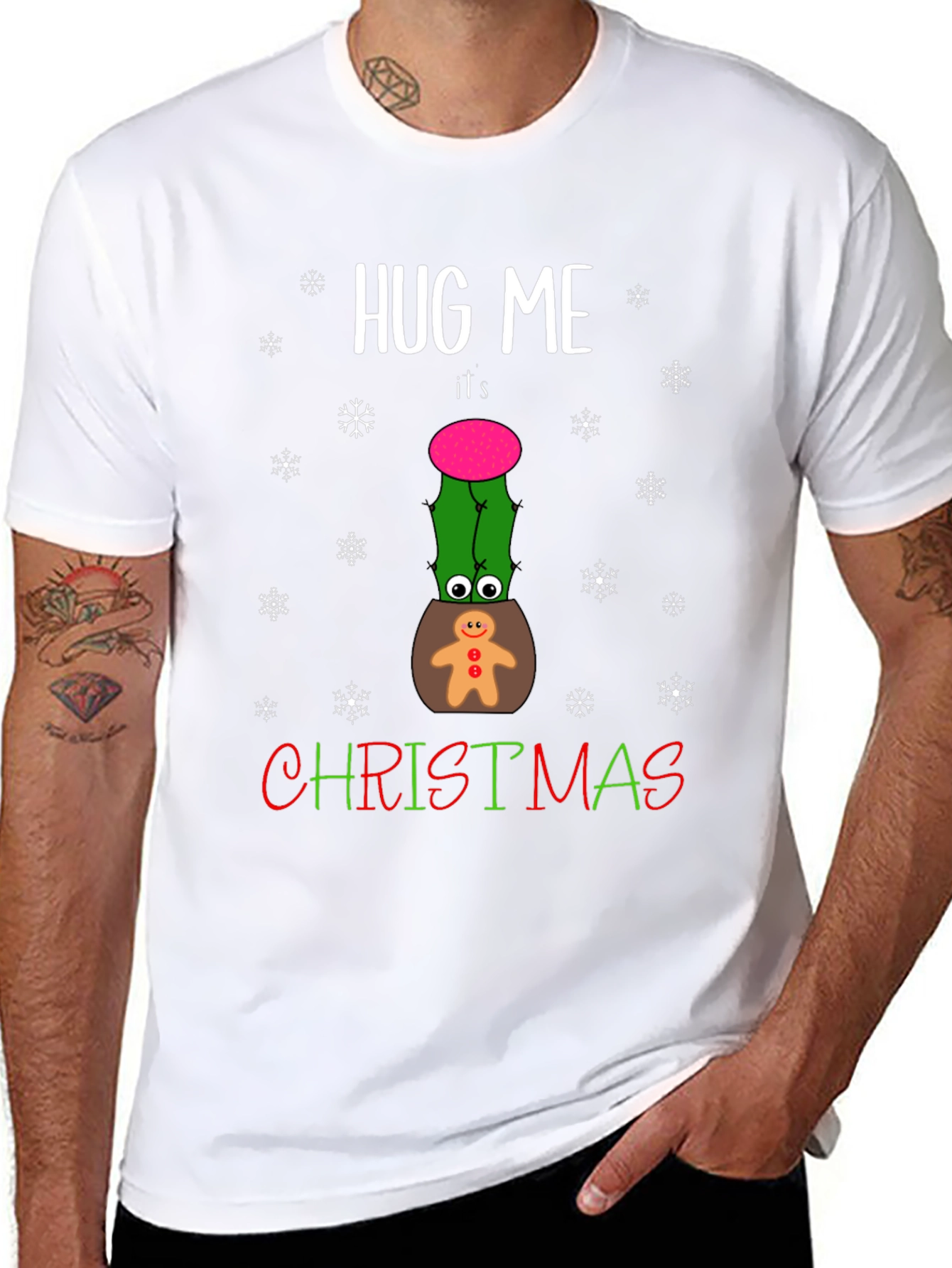 Hug Me Christmas Cactus Graphic T-Shirt - 8