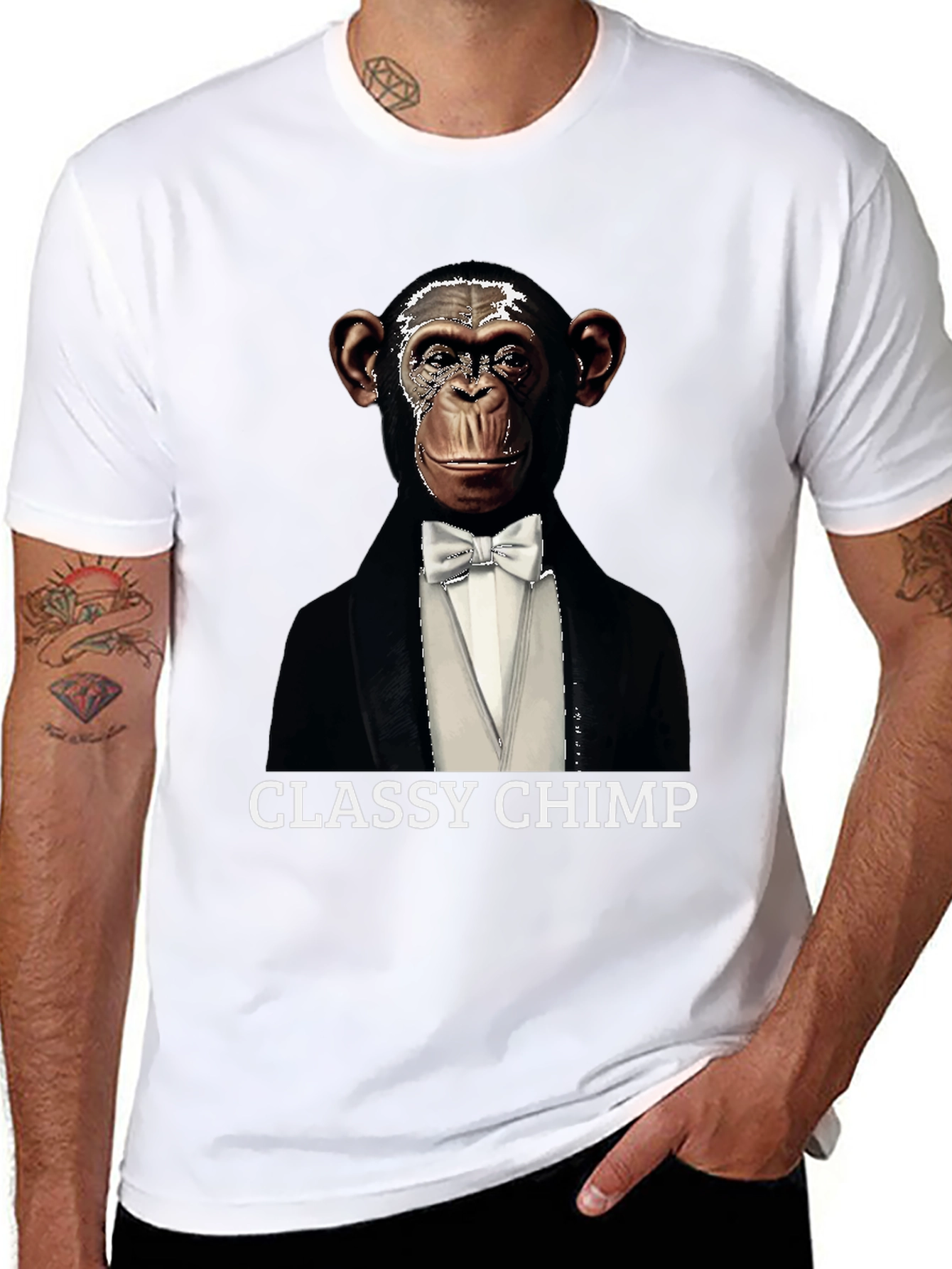 Black Classy Chimp Graphic Tee - Novelty Tuxedo T-Shirt view 8