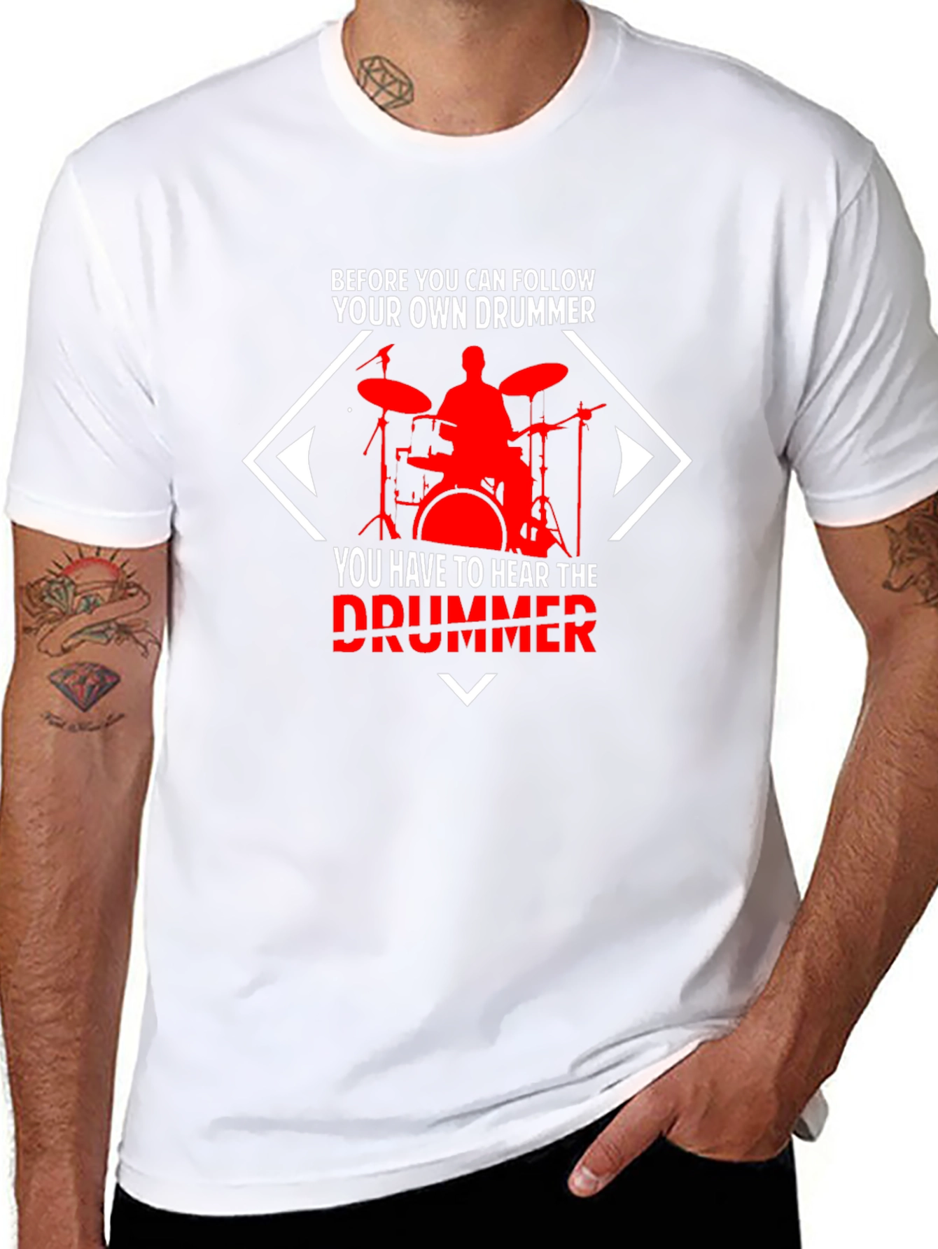 Black Follow Your Own Drummer T-Shirt - Black Cotton Tee view 8