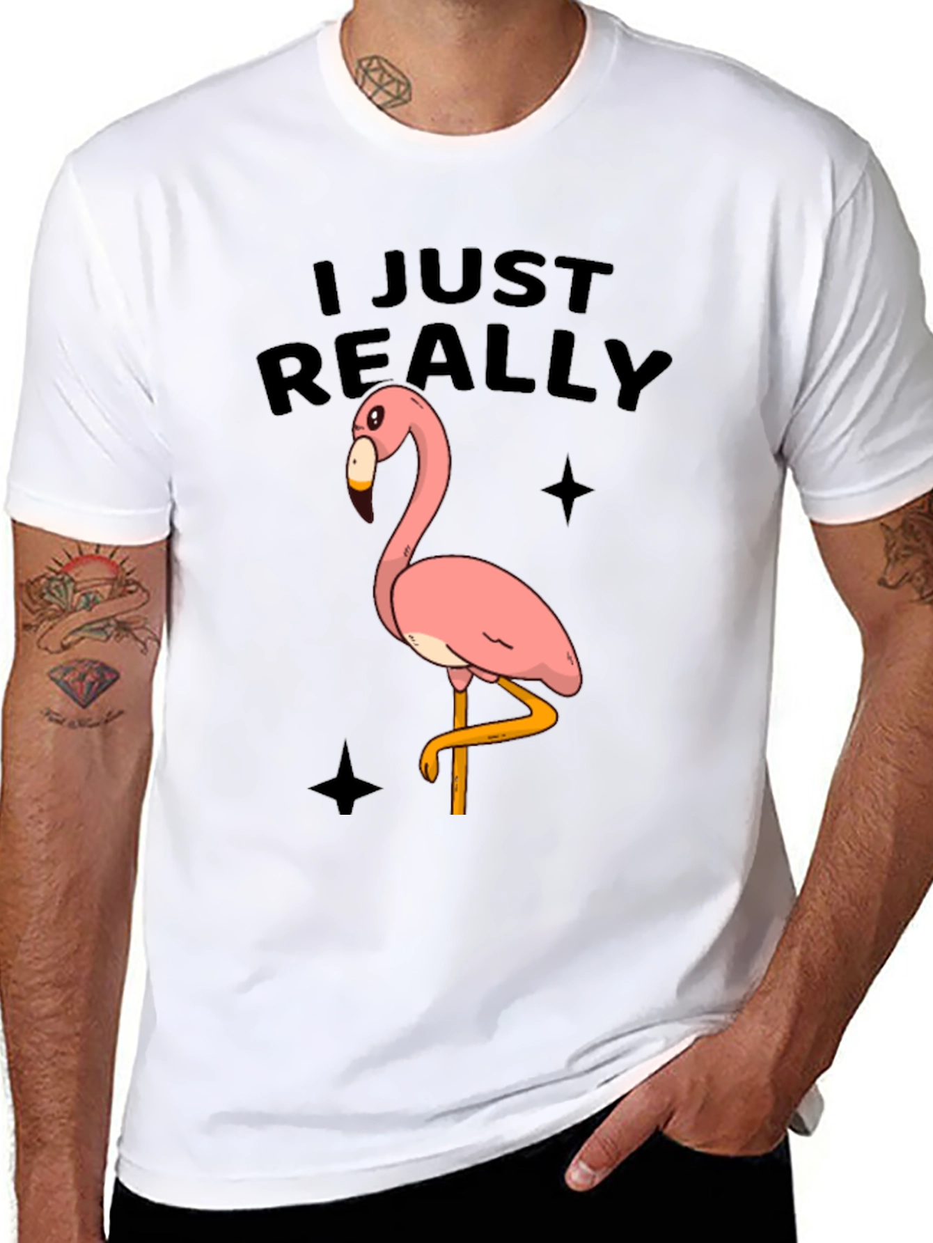 Black Funny Flamingo Graphic Tee - Just Really Love Flamingos view 8