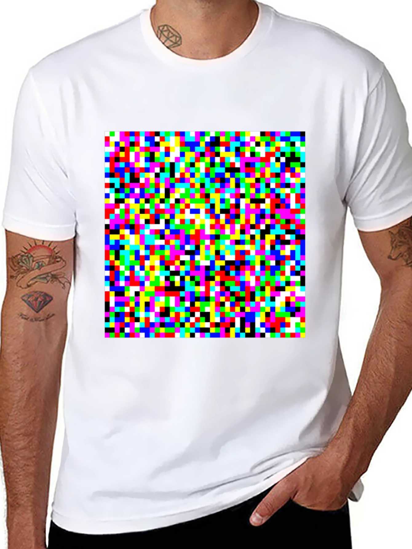Black Pixelated Color Block Graphic Tee - Unique Design view 8