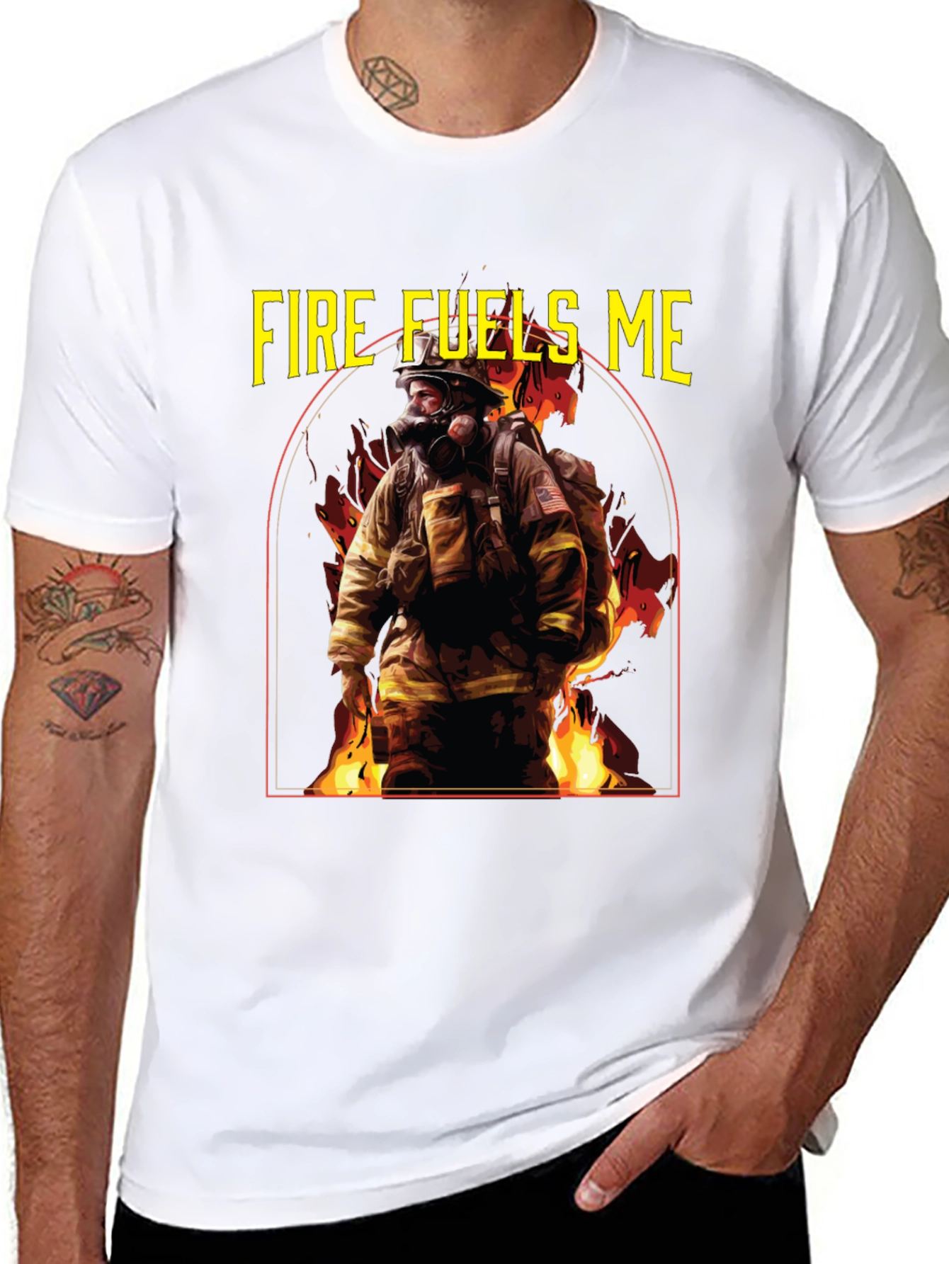 Black Fire Fuels Me Firefighter Graphic T-Shirt view 8